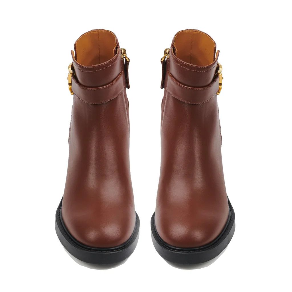 o1loc1c0125 Marcie Block Heel Ankle Boots in Brown