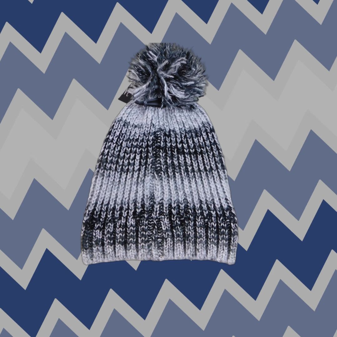 Incu INC Beanie Hat Women One Size Winter Pom Pom Knit Black Silver Metallic Spacedye Knit INC26162 Mens? Womens? Size ONE SIZE - 1 Thumbnail