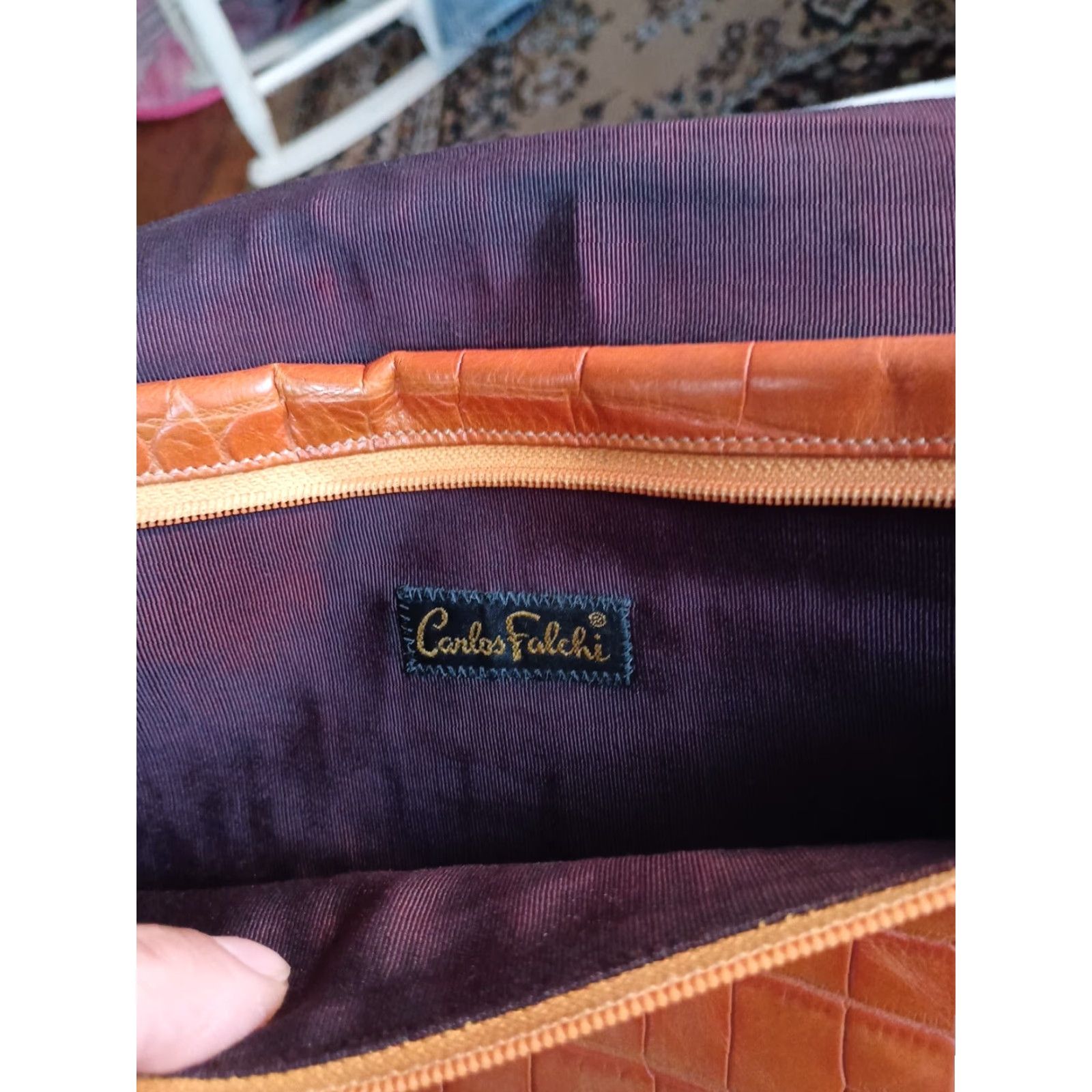 Vintage VINTAGE Carlos Falchi Shoulder Bag Crocodile Leather Brown Medium Brown Leather Lining Black Leather Snap Closure Crossbody Strap Women 90s Style Size ONE SIZE - 3 Thumbnail