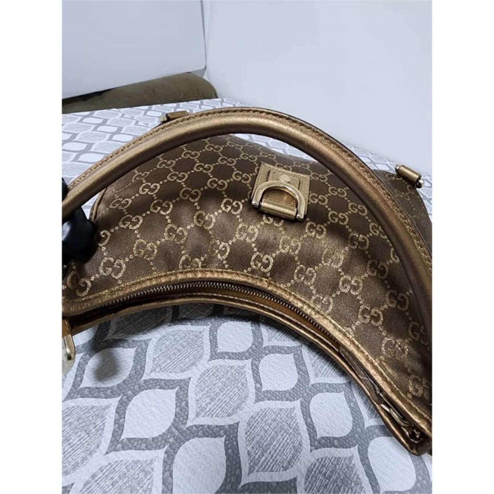Gucci GUCCI GG Fabric Abbey Medium D-Ring Hobo Bag Gol Golden Brwn Size ONE SIZE - 7 Thumbnail
