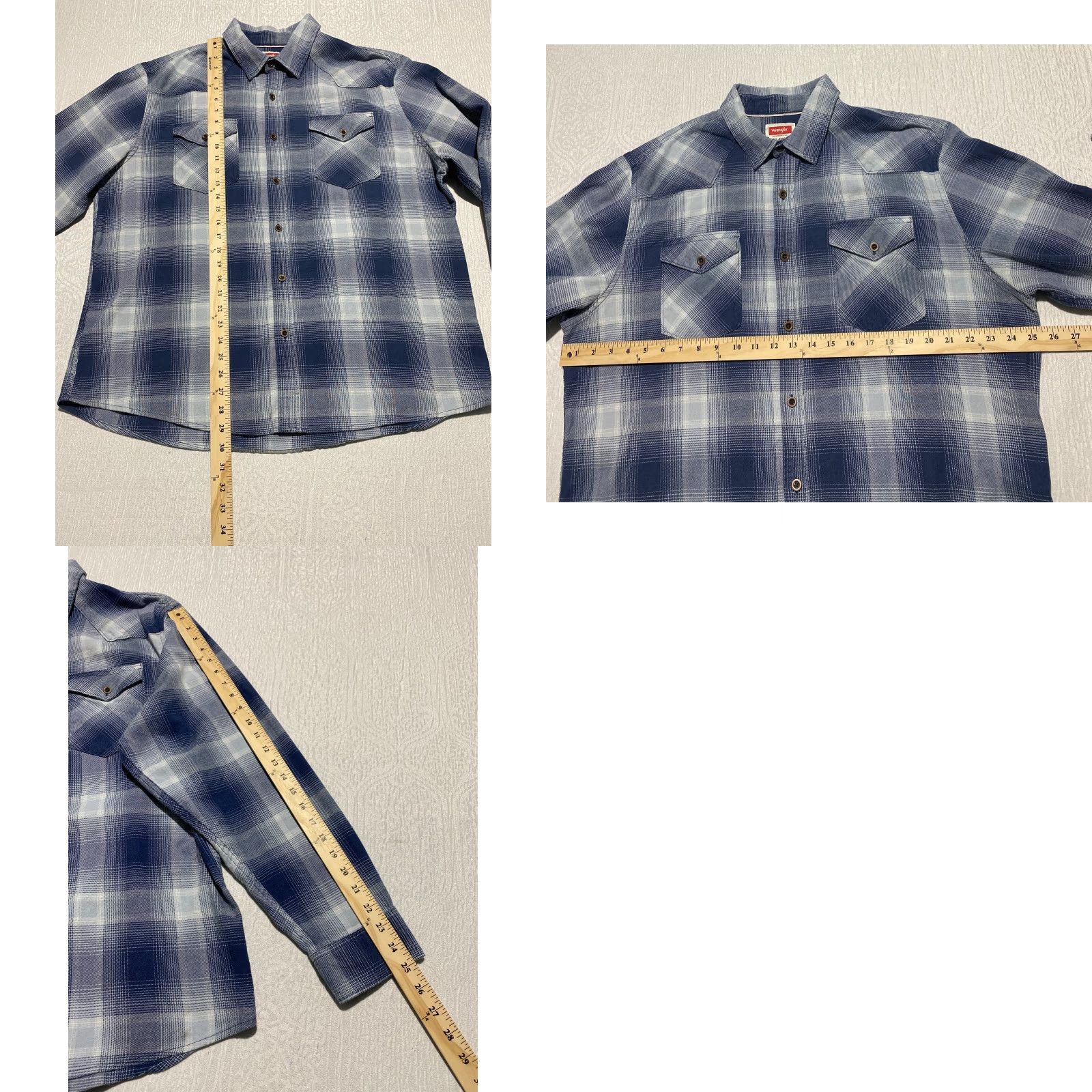 Wrangler Wrangler Shirt Mens XL Blue Plaid Casual Western Cowboy Long Sleeve Shirts Button-Up Pocketed Size US XL / EU 56 / 4 - 8 Thumbnail