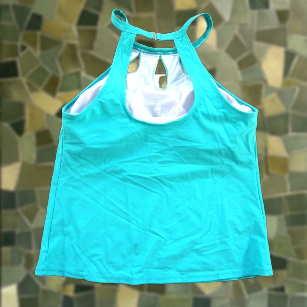 Nique NWT Yonique Teal Turquoise Blue Tankini Swim Top L Padded Built In Bra T-Back Tank Swimsuit Women Shark Size L / US 10 / IT 46 - 1 Thumbnail