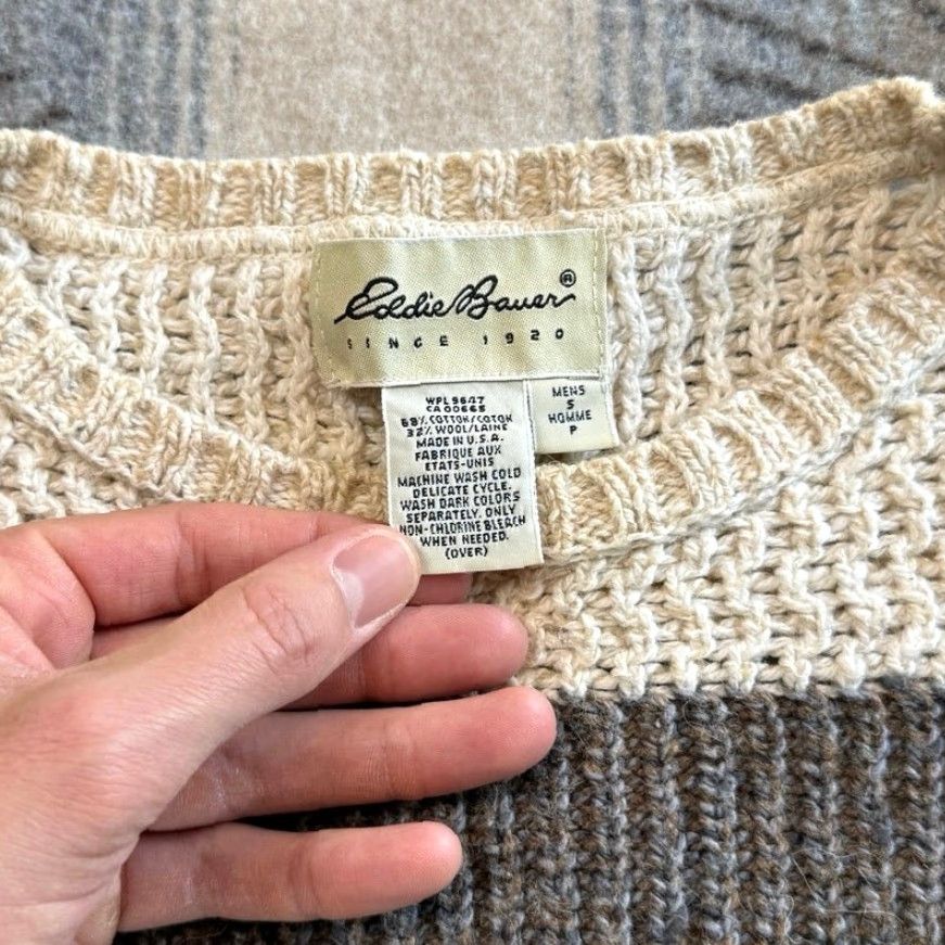 Eddie Bauer VINTAGE Eddie Bauer Pullover Knit Sweater Men’s Size S Beige Striped 90s Fisherman Casual Size US S / EU 44-46 / 1 - 3 Thumbnail
