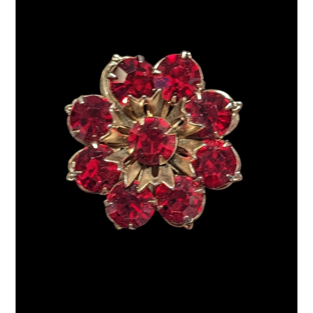 Other Vintage Vampire Red And Gold Tone Floral Gemmed Brooch Size ONE SIZE - 2 Thumbnail