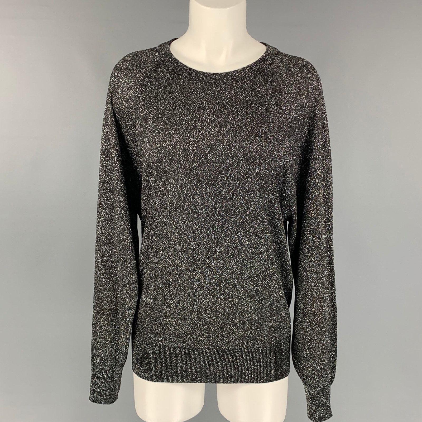 Michael Kors XS Black & Silver Metallic Acetate Blend Crew-Neck Pullover Size US XS / EU 42 / 0 - 1 Thumbnail