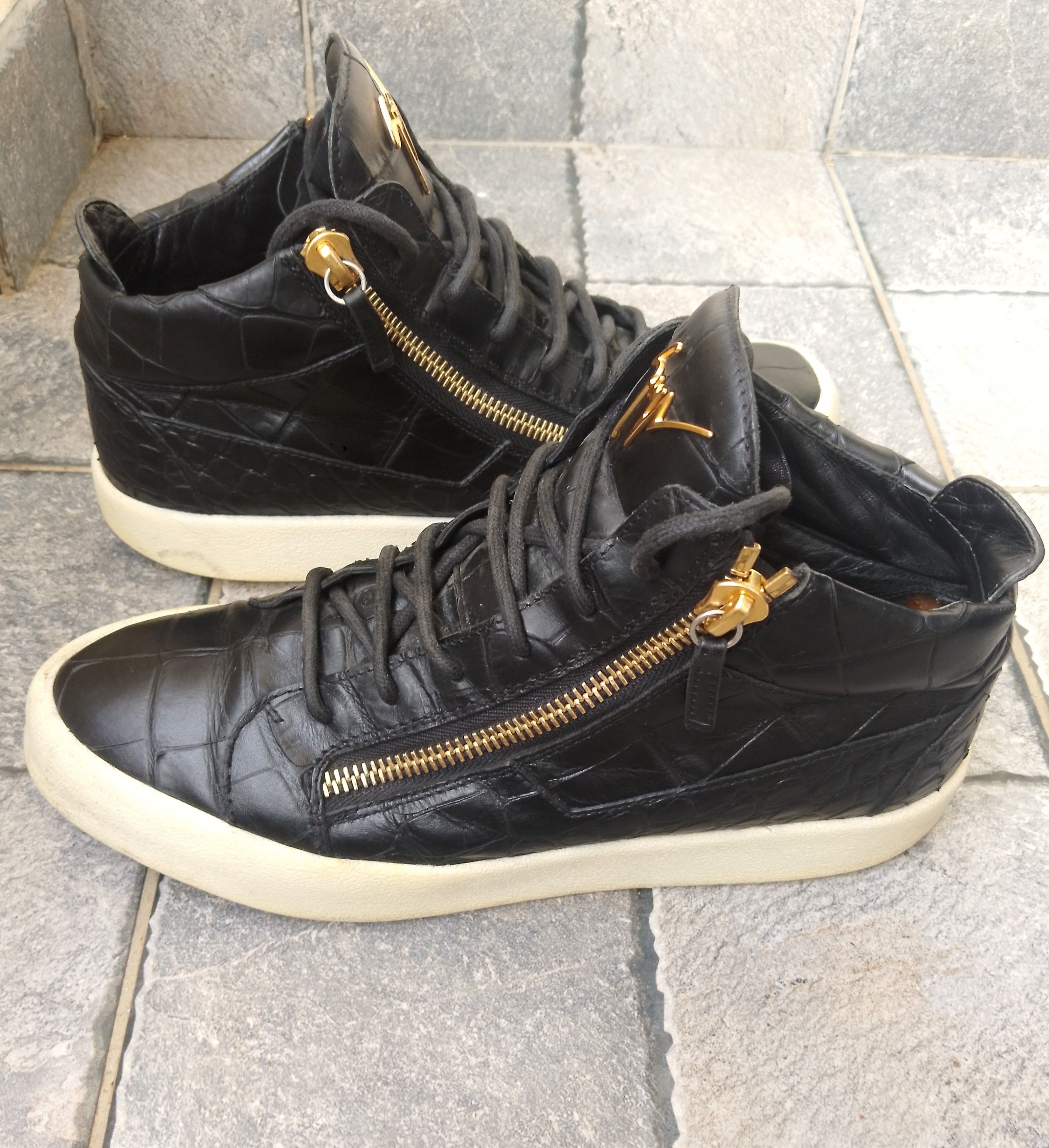 Giuseppe Zanotti Black crocodile embossed leather sneakers Size US 10.5 / EU 43-44 - 4 Thumbnail