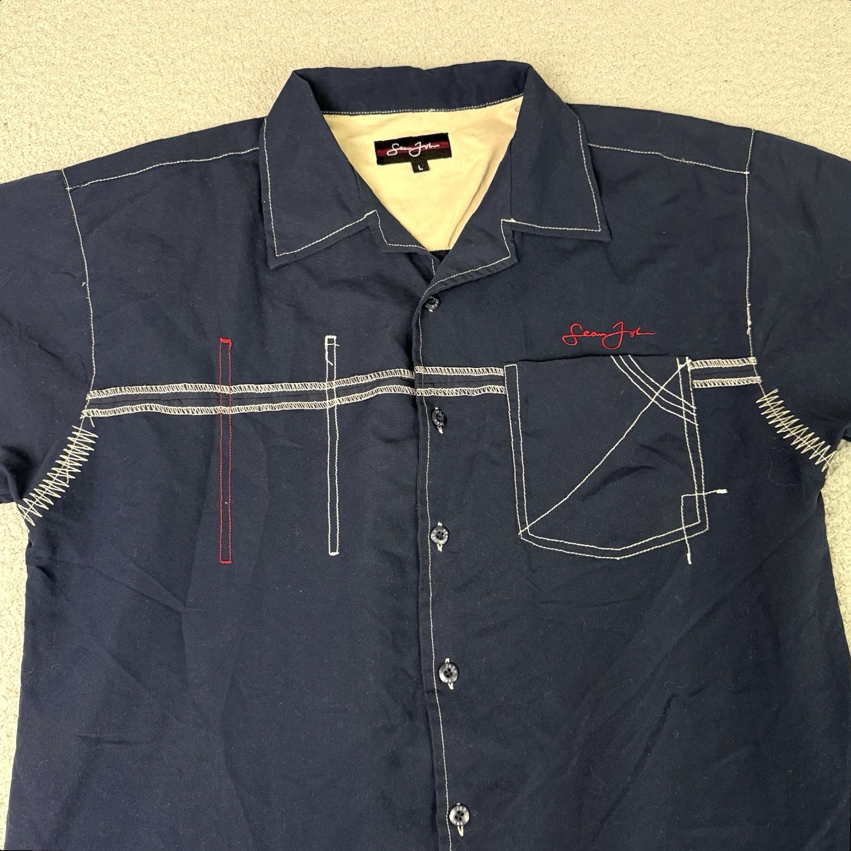 Sean John VINTAGE Sean John Shirt Mens Button-Up Short Sleeve Blue Embroidered L 3153 Casual Size US L / EU 52-54 / 3 - 2 Thumbnail