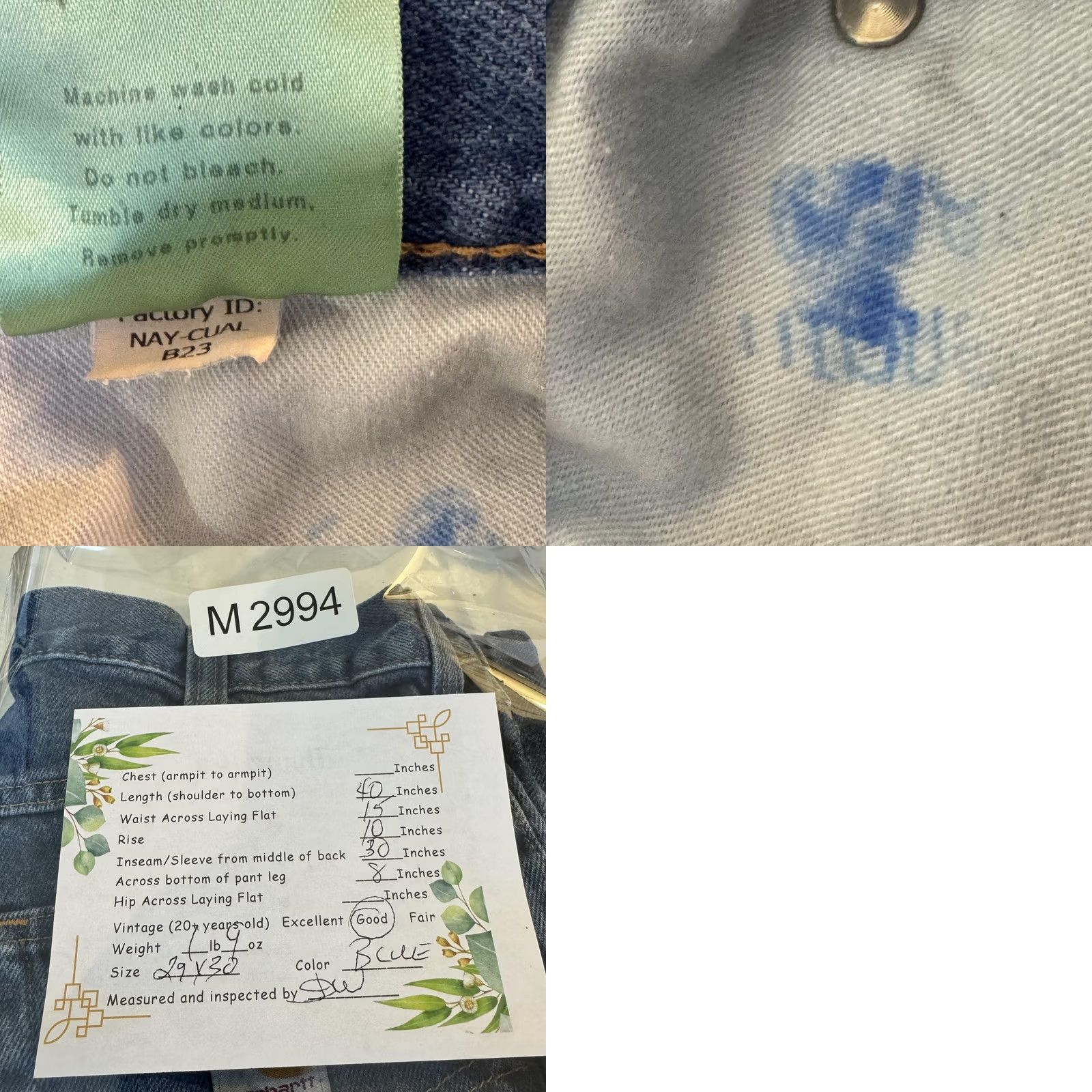 Carhartt VINTAGE Carhartt Jeans Mens 29x30 Blue Relaxed Fit Straight Leg Workwear Denim Zip Fly Size US 29 - 8 Thumbnail