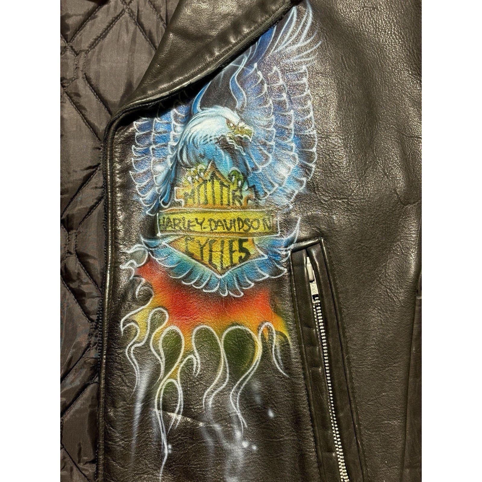 Leather VTG Leather Biker Jacket Airbrushed Harley Davidson Art L Size US L / EU 52-54 / 3 - 5 Thumbnail