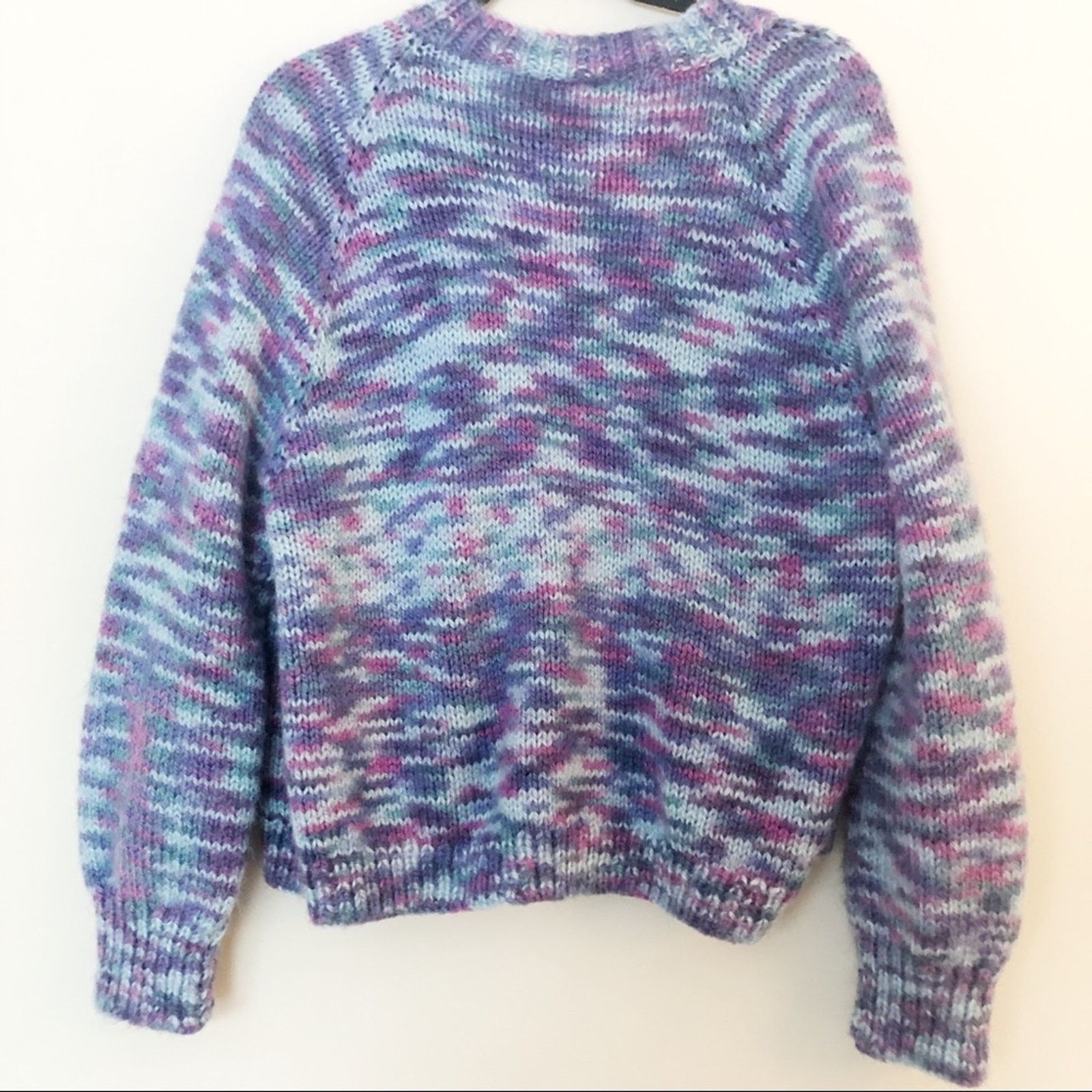 Vintage Vintage Blue and Purple Chunky Hand Knit Cardigan Size M / US 6-8 / IT 42-44 - 2 Thumbnail