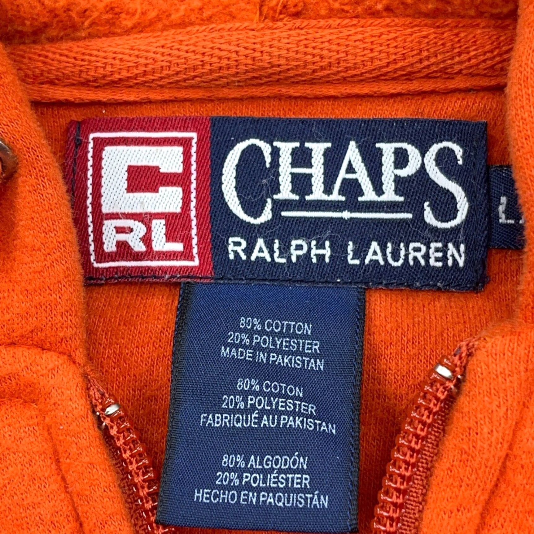 Chaps VINTAGE Chaps Hoodie Mens Large Orange Blue Sweatshirt Jacket Y2K Ralph Lauren Chaps Hooded Full Zip Pockets Embroidered Logo Size US L / EU 52-54 / 3 - 4 Thumbnail