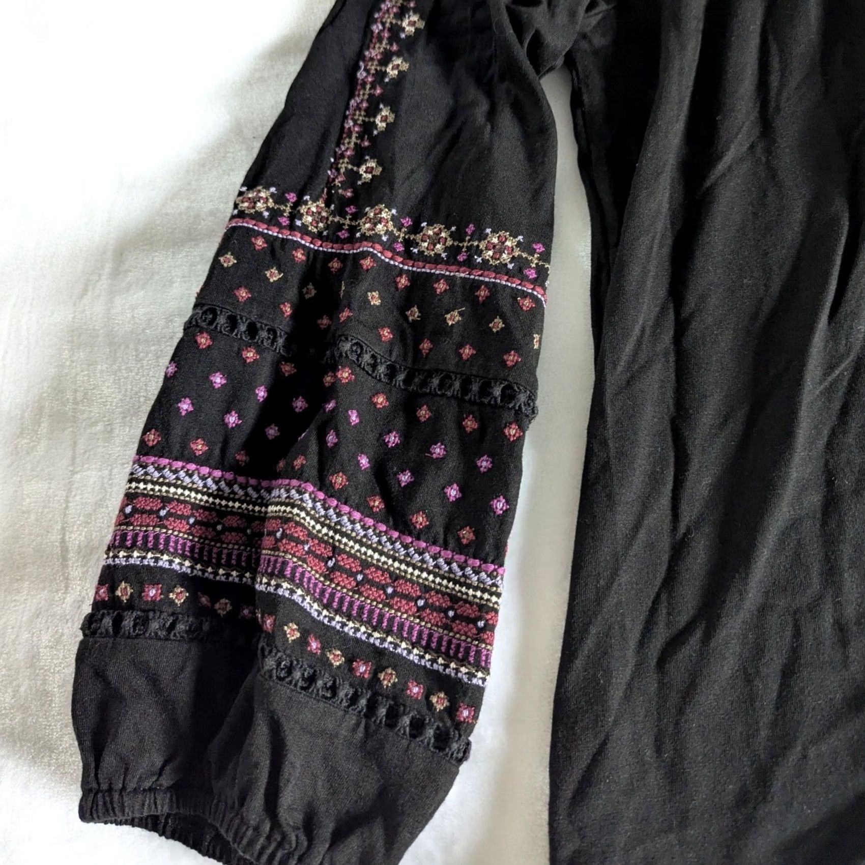 Vintage J Jill Petite Black Embroidered Long Balloon Sleeve Top Shirt Womens Sz S Boho Size S / US 4 / IT 40 - 3 Thumbnail