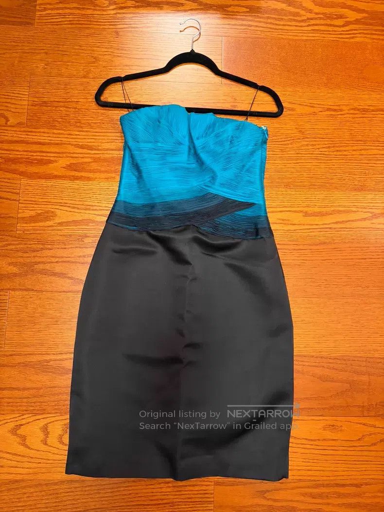Valentino Valentino Blue-black color-blocked silk fishbone strapless Size S / US 4 / IT 40 - 4 Thumbnail