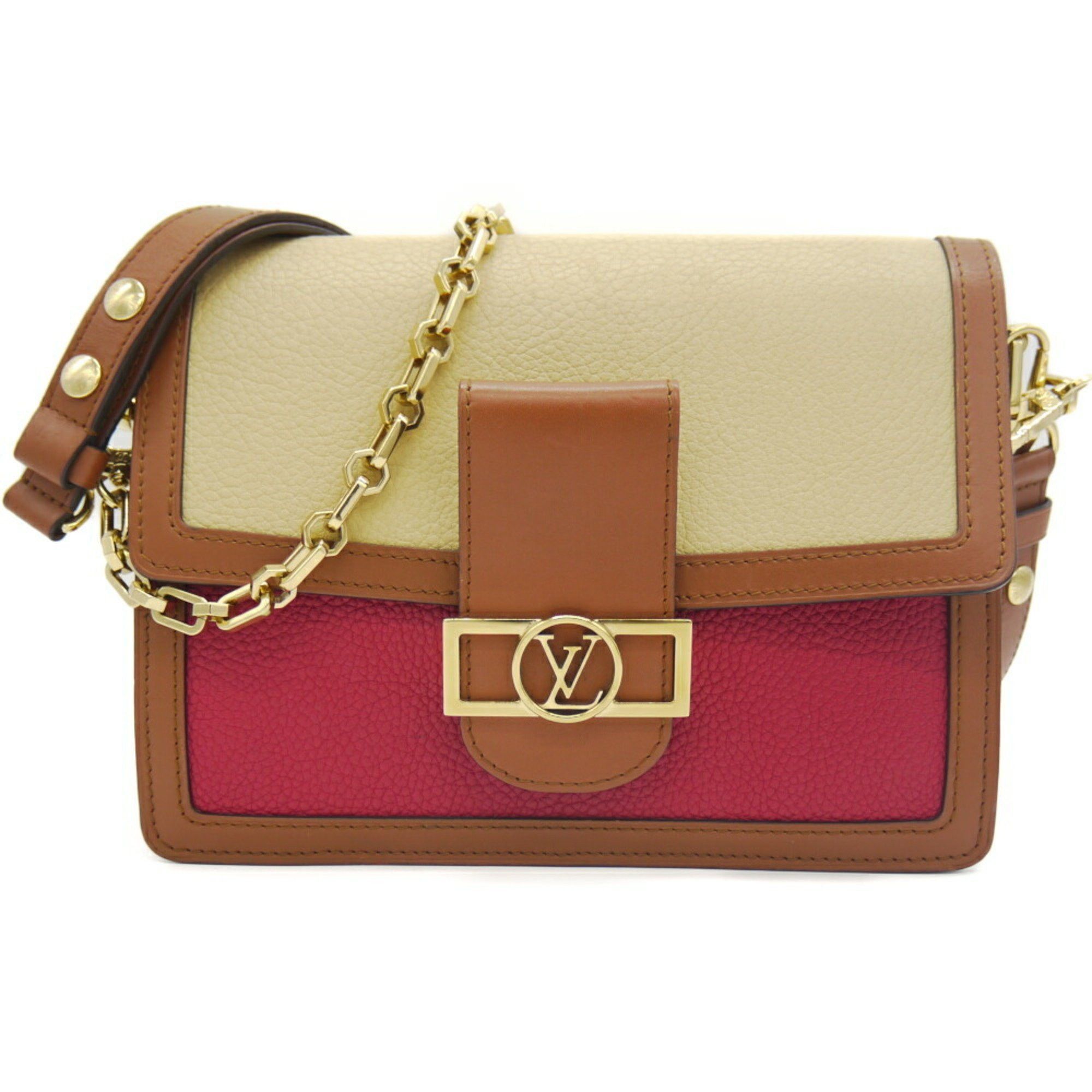Louis Vuitton Dauphine Mm Taurillon Leather Panama Scarlet M53830 Chain Shoulder Bag, Women's