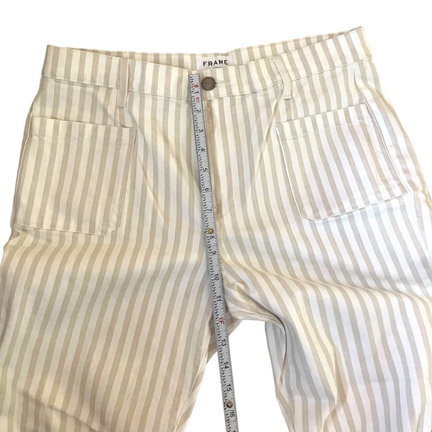 Frame FRAME Striped Le Bardot Crop Flare Raw Edge Denim Pant-sz 33 Size 33" - 8 Thumbnail