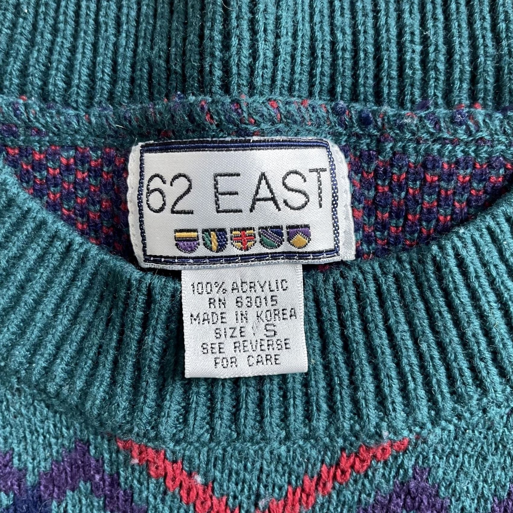 Vintage VINTAGE 62 EAST Sweater Mens S Green Crew Neck Knit Geometric 90s Pullover Classics Size US S / EU 44-46 / 1 - 3 Thumbnail