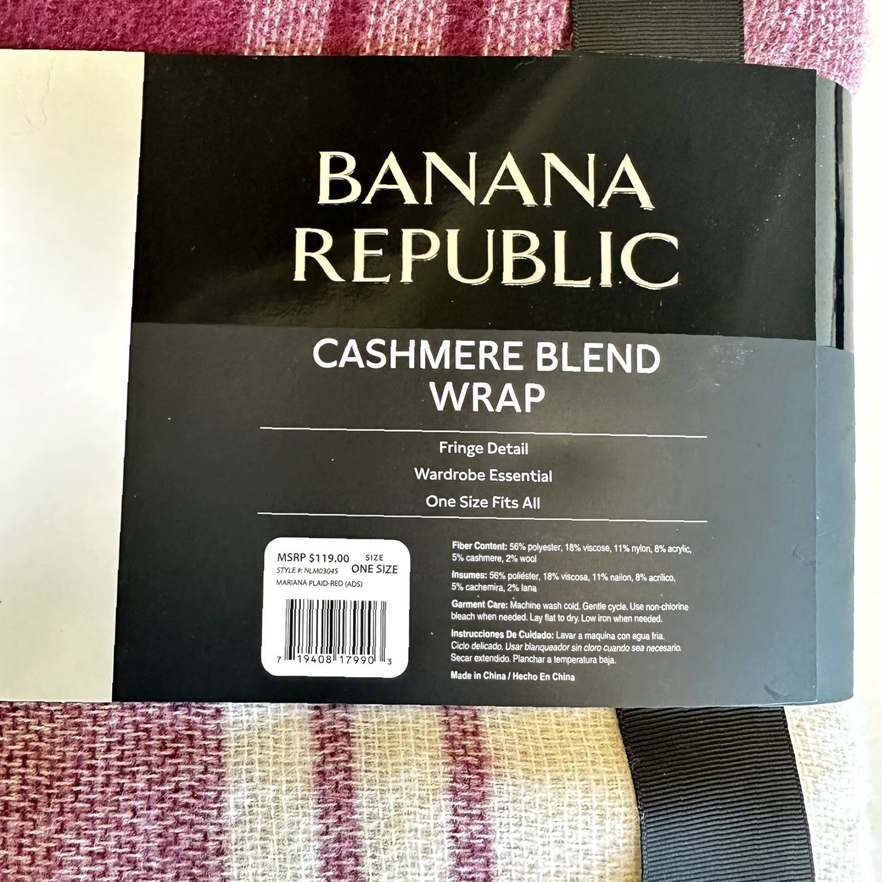 Banana Republic VINTAGE Banana Republic Womens Cashmere Blend Wrap Poncho Plaid Fringe One Size Red/White Boho Modern 90s Womens Size ONE SIZE - 5 Thumbnail