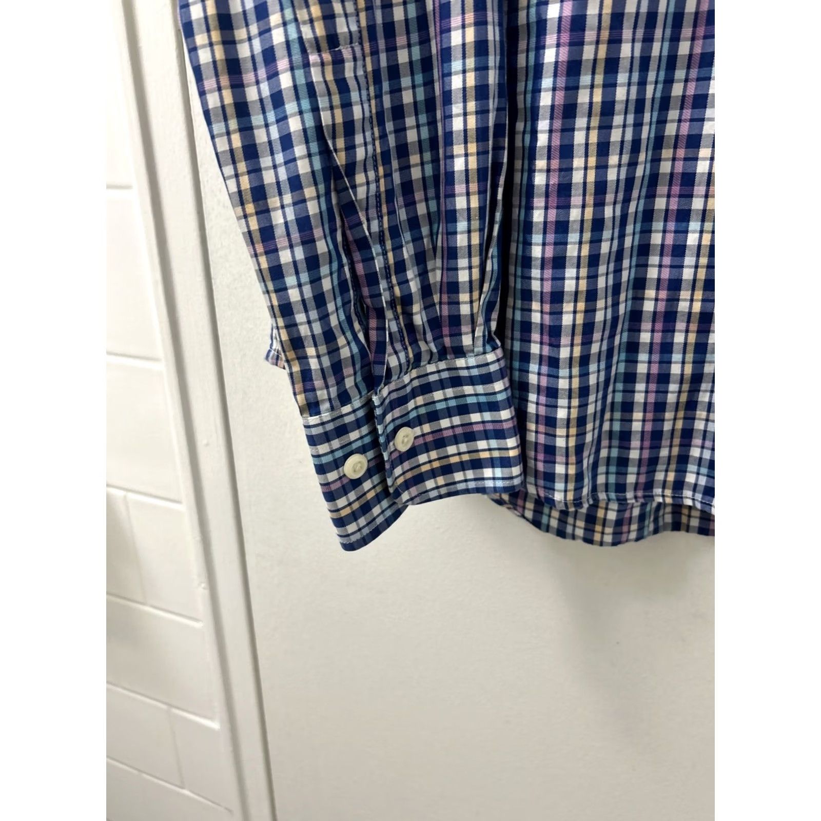 Peter Millar Peter Millar Shirt Mens L Blue Plaid Cotton Silk Button-Down Long Sleeve Knit Pocket Breathable Easy Care Regular Fit Size US L / EU 52-54 / 3 - 6 Thumbnail