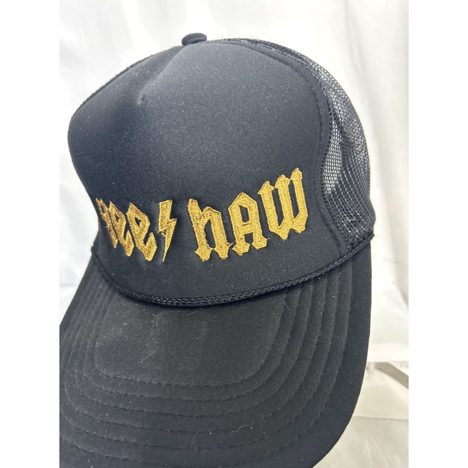 Vintage Yee Haw Trucker Hat Black Gold SnapBack Lighting Bolt Adjustable Men Size ONE SIZE - 2 Thumbnail