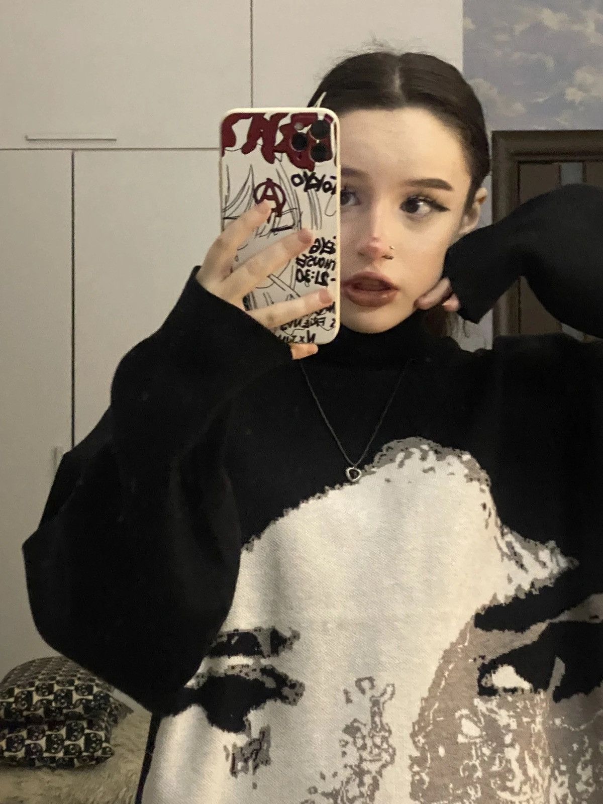 Japanese Brand × Vintage Knitted sweater hip-hop style high collar portrait print Size US M / EU 48-50 / 2 - 6 Thumbnail