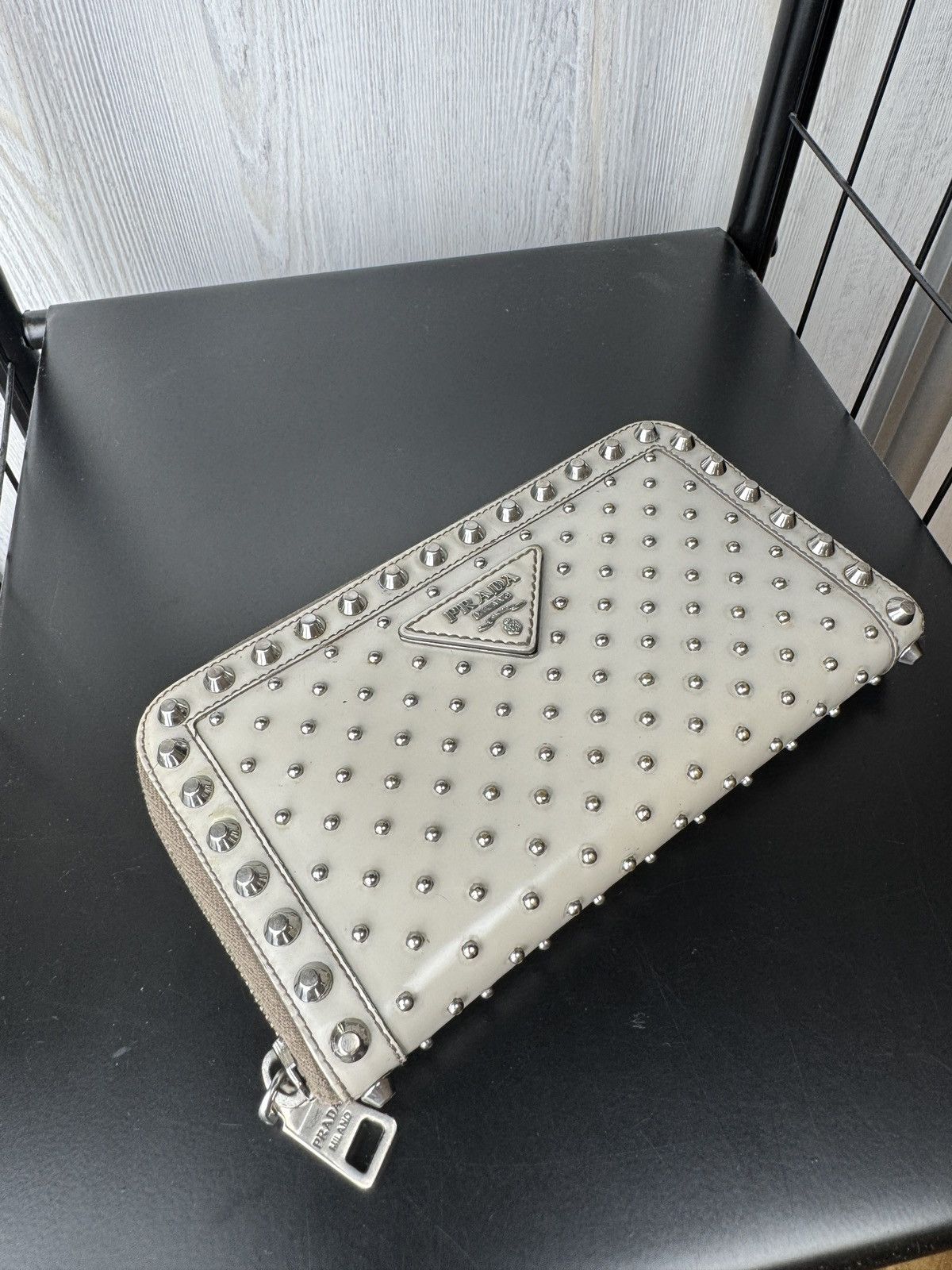 Prada PRADA WALLET STUDDED PURSE GRAY CARDS STUDDED WALLET Grey Size ONE SIZE - 8 Thumbnail