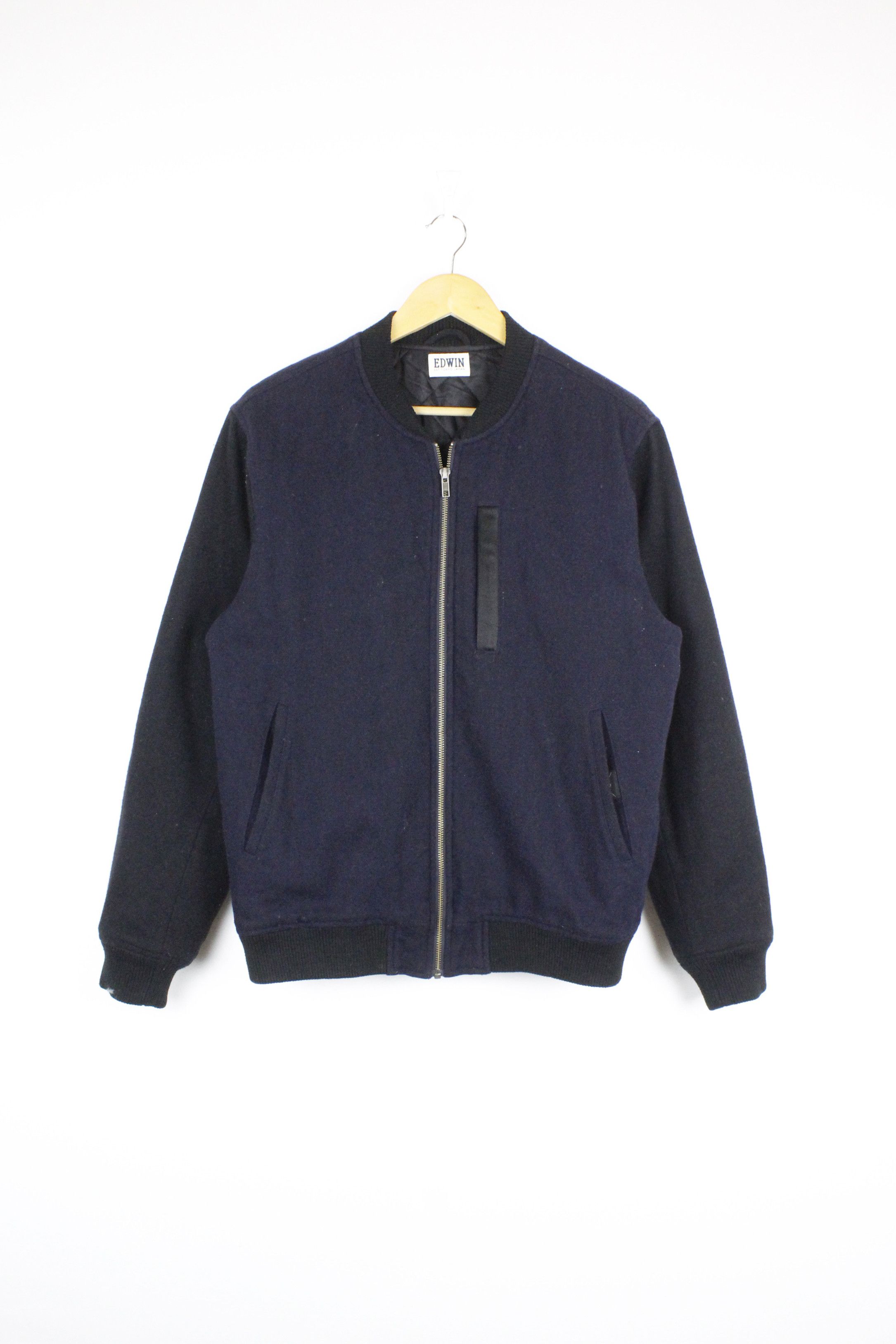 Edwin Edwin Baller Navy Black Wool Bomber Jacket Size US L / EU 52-54 / 3 - 2 Thumbnail
