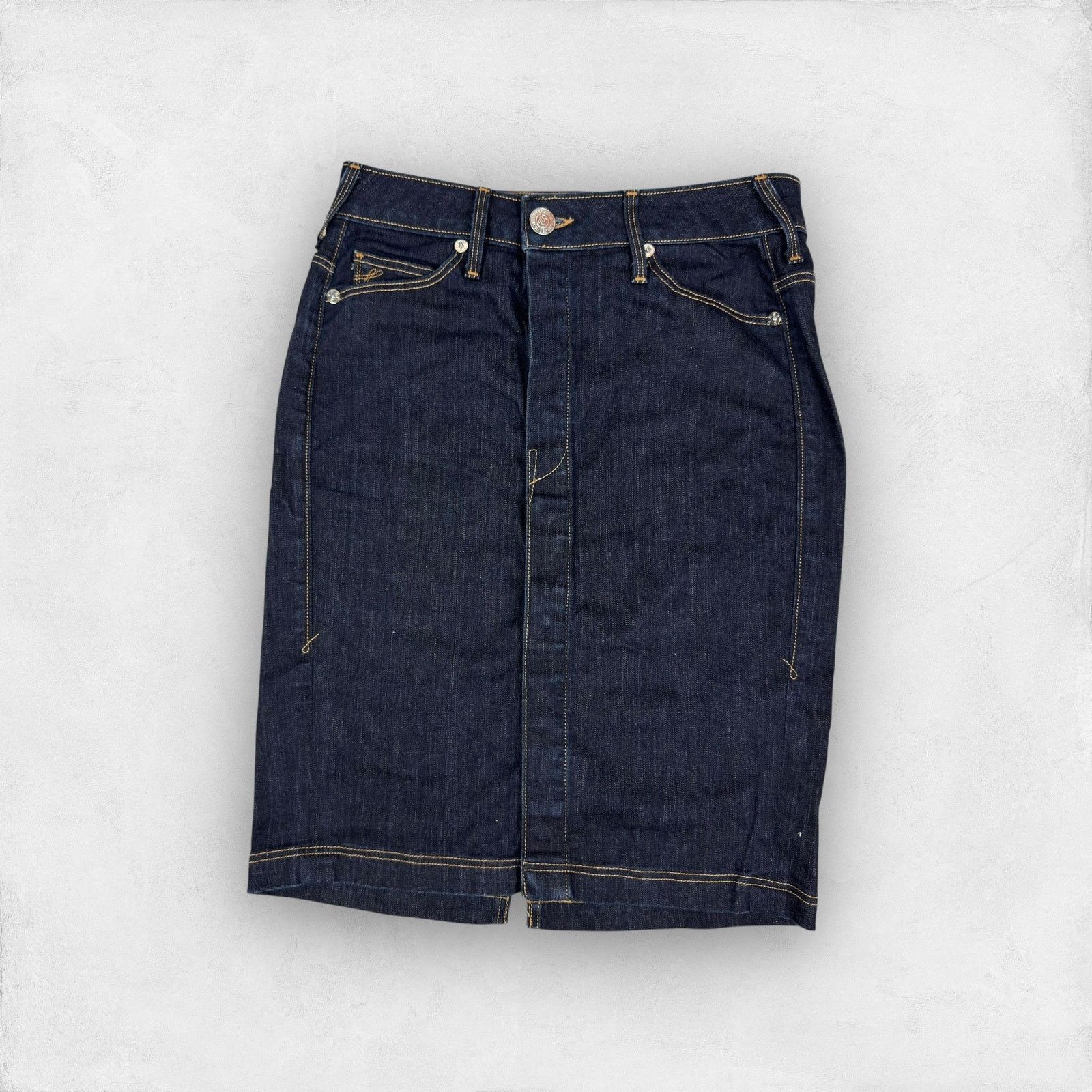 Japanese Brand True Religion Women's Blue 5-Pockets Denim Pencil Skirt 26 Size 26" / US 2 / IT 38 - 5 Thumbnail