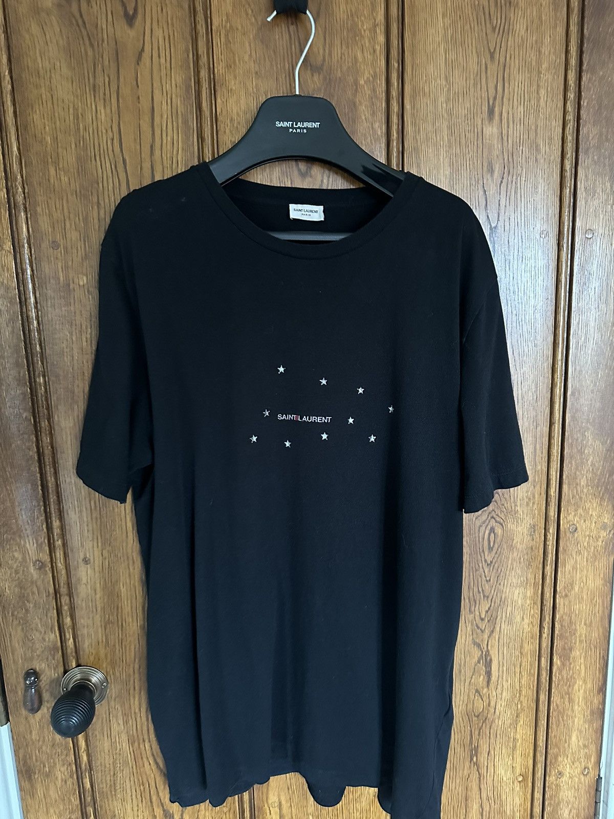 Pre-owned Saint Laurent $420  Rive Gauche Logo Star Metallic T Shirt Xl In Black
