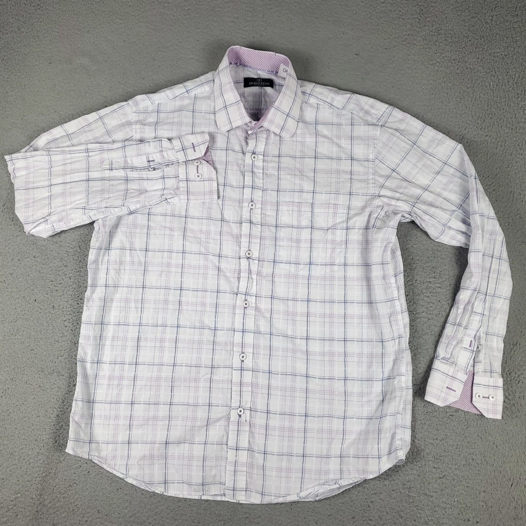 BUGATCHI BUGATCHI Uomo Button-Up Shirt Mens XL White Purple Plaid Long Sleeve Casual Business Preppy Size US XL / EU 56 / 4 - 2 Thumbnail
