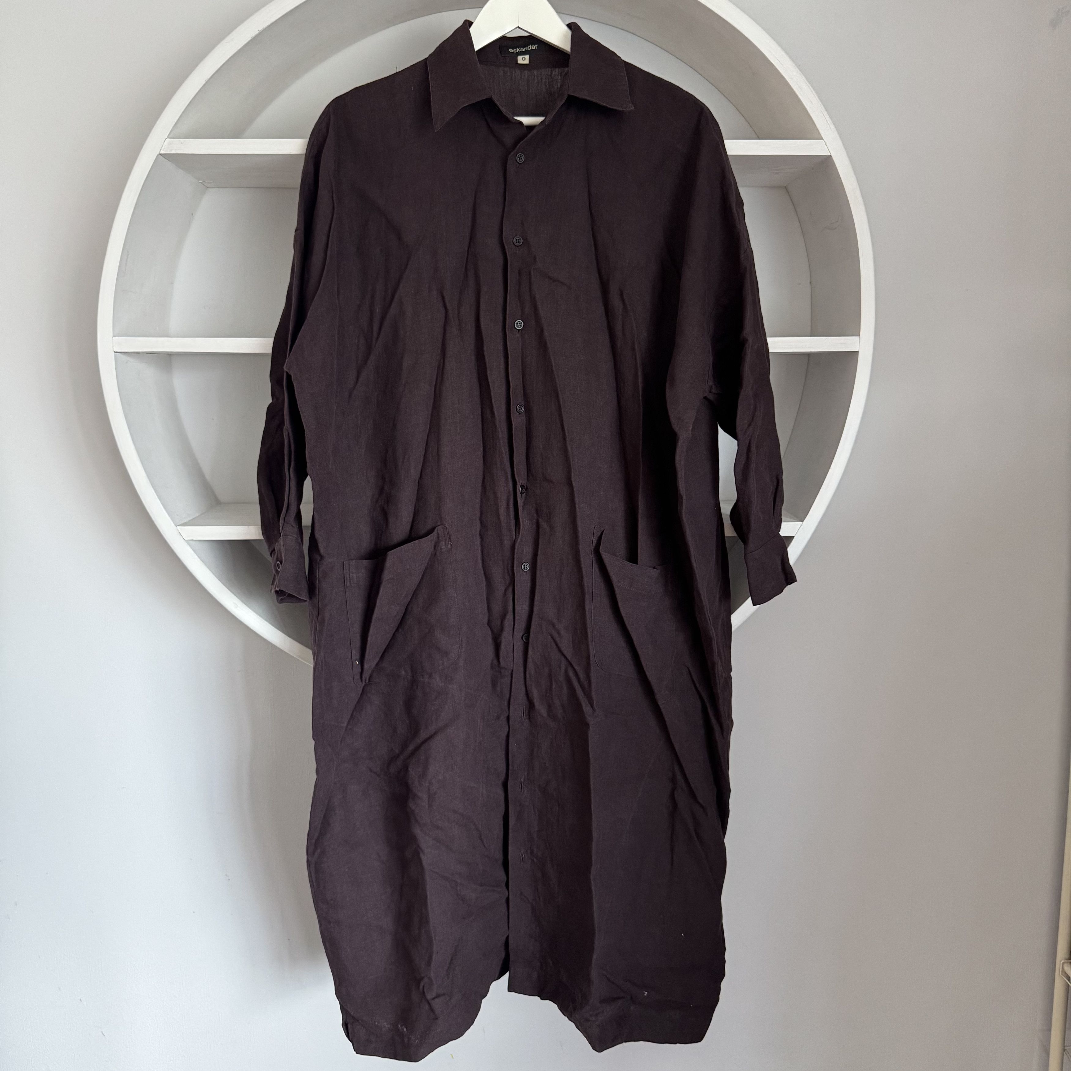 eskandar Women’s ESKANDAR 100% Linen Burgundy Button-Up Dress Shirt Size ONE SIZE - 1 Thumbnail
