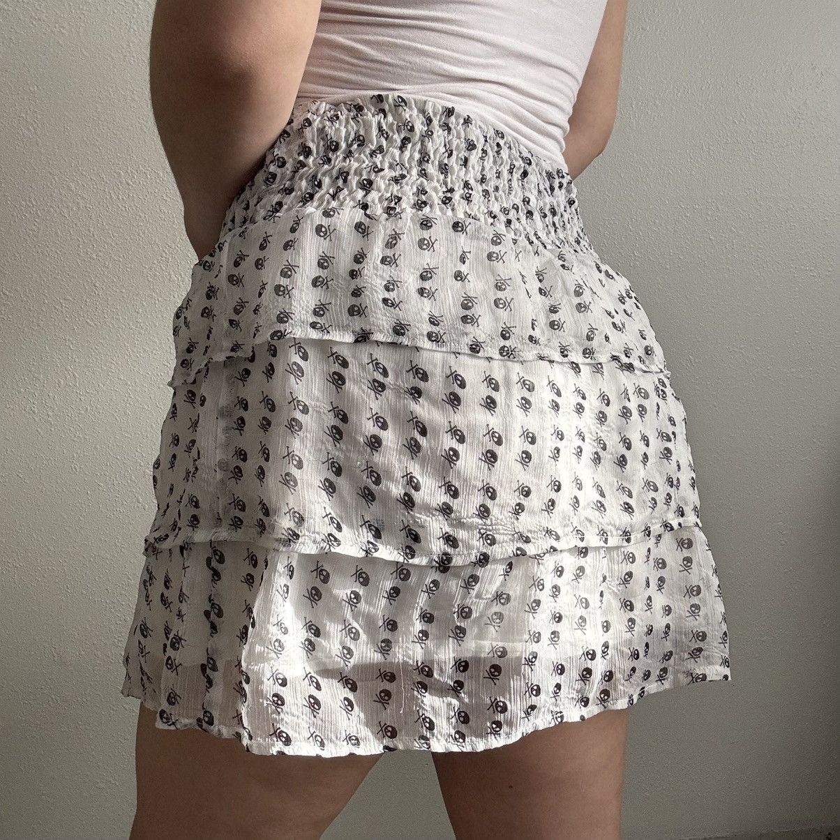 Other VANITY Vintage Y2K White Black Tulle Ruffle Skull Mini Skirt Size 30" / US 8 / IT 44 - 1 Thumbnail