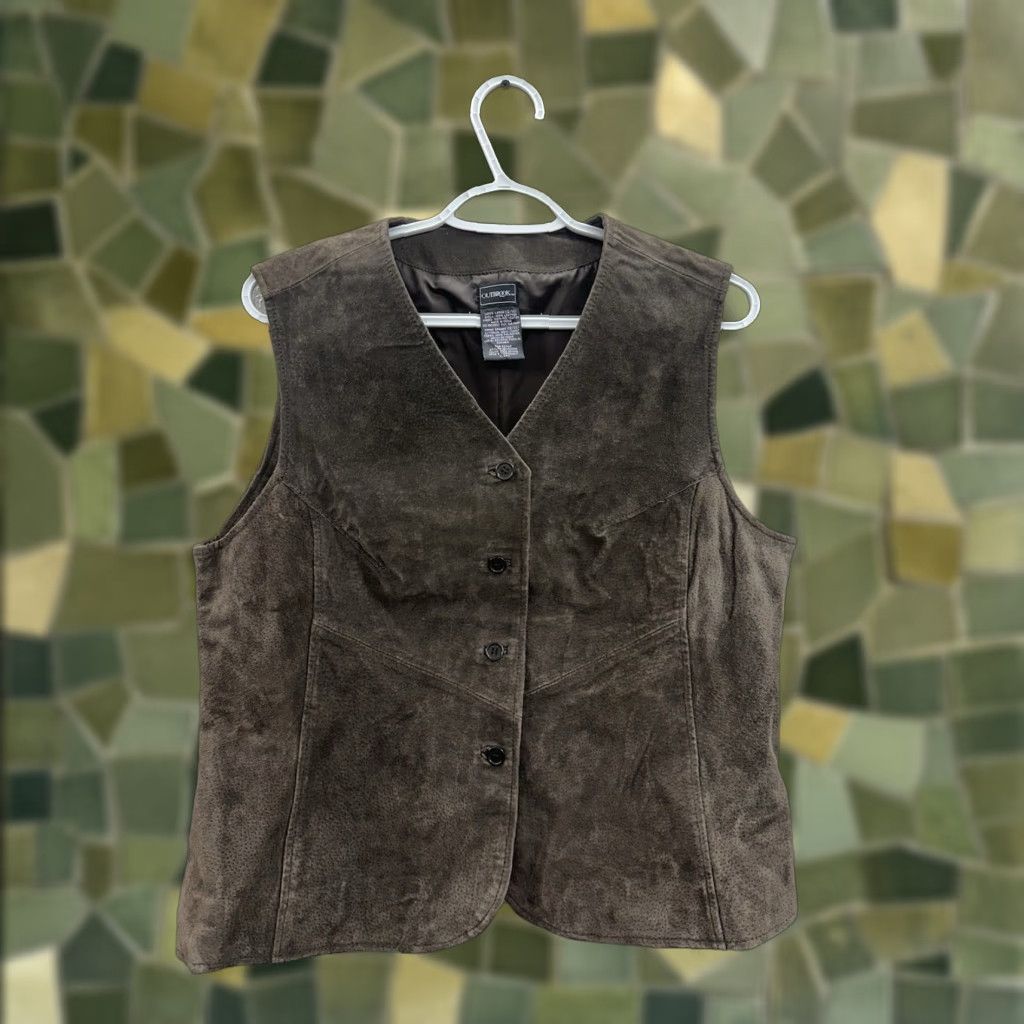 Vintage Outbrook Womens Vest Brown Suede Leather Lined Button Up Size Large 12/14 Casual Formal City 90s Womens Vest Size L / US 10 / IT 46 - 1 Thumbnail