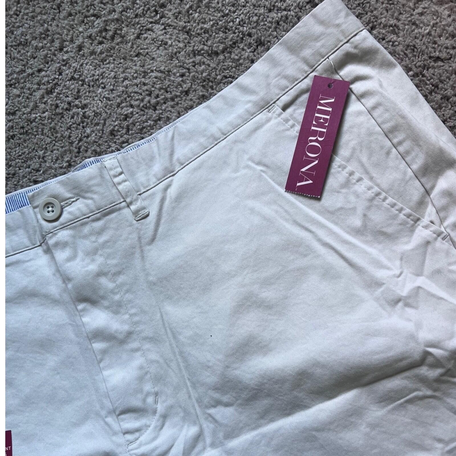 Merona Merona Mens Flat Front Chino Shorts Stone White 42 NWT Size US 42 / EU 58 - 1 Thumbnail