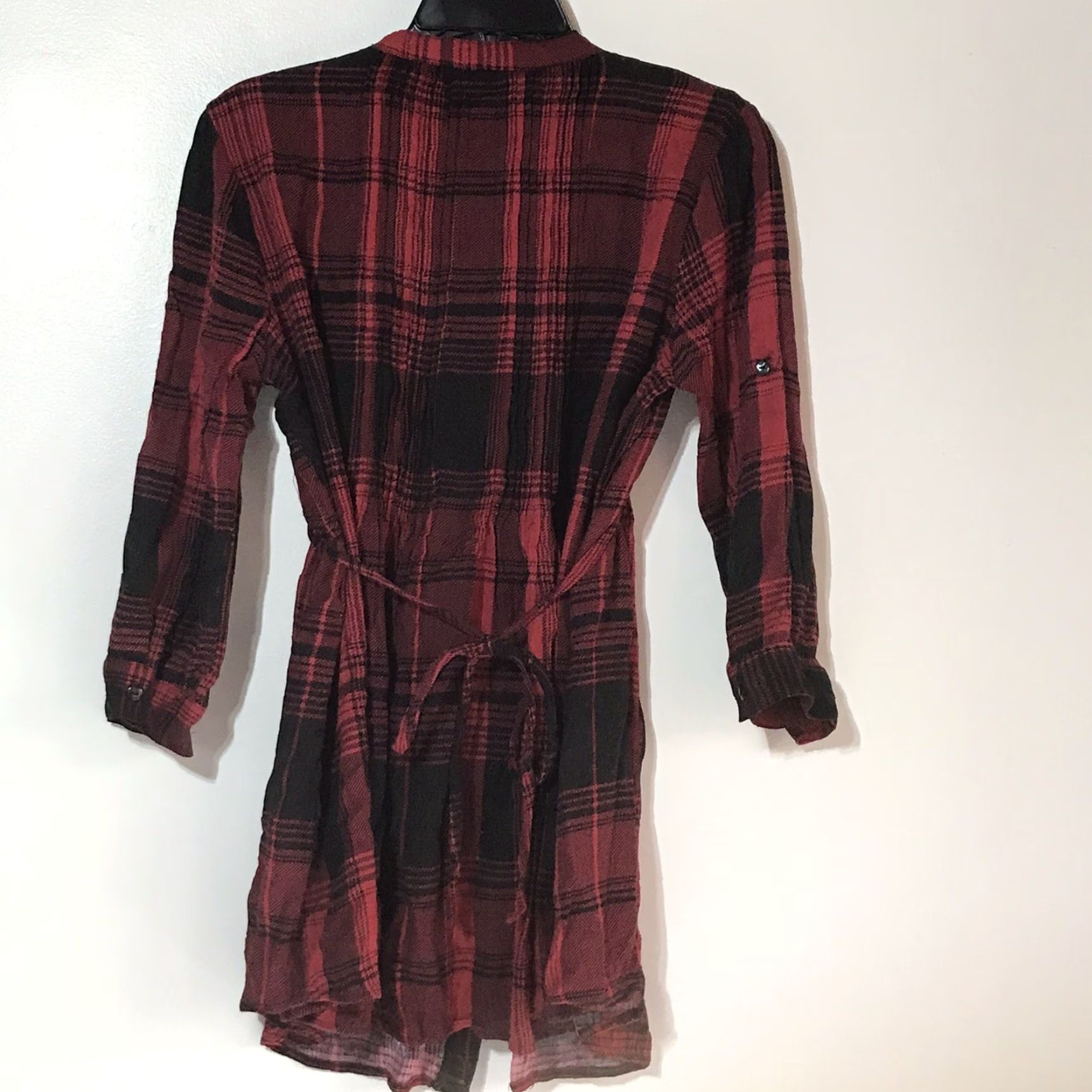 Vintage American Rag 3/4 Sleeve Plaid Button-Up Tunic Women’s M Red/Black Casual Size M / US 6-8 / IT 42-44 - 3 Thumbnail