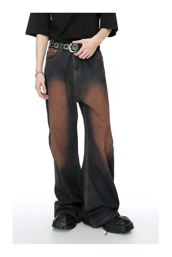 Japanese Brand Vintage loose rivet gradient wide-leg distressed jeans Size US 32 / EU 48 - 2 Thumbnail