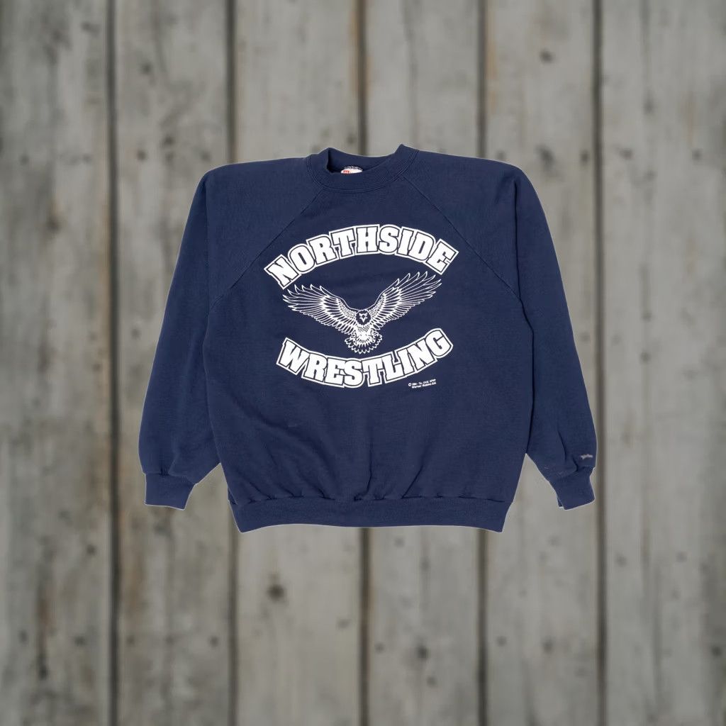 Hanes VINTAGE Northside Wrestling Raglan Sweatshirt Navy Blue 1990s XL Hanes Mens Womens Girls Boys Size US XL / EU 56 / 4 - 1 Thumbnail