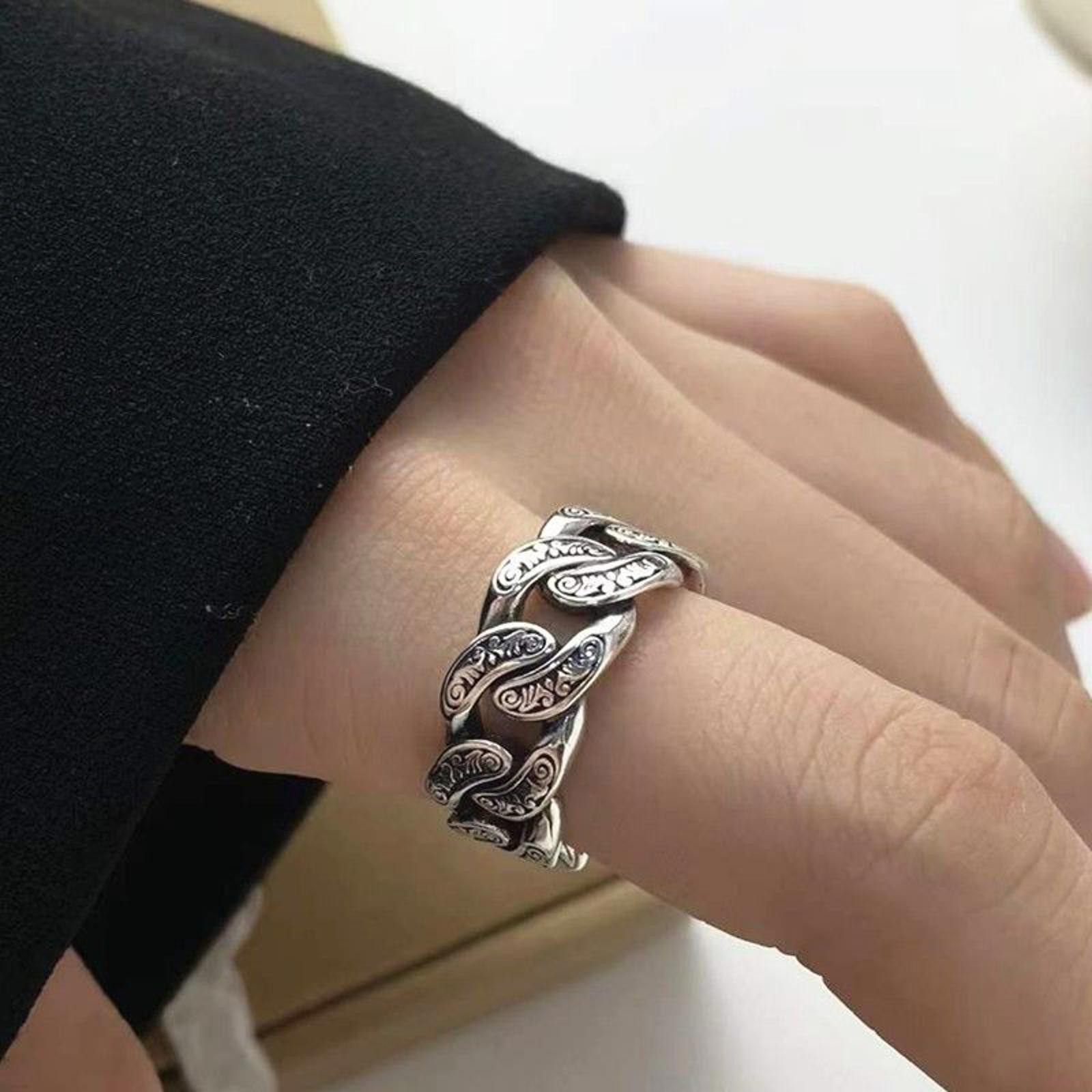 Jewelry Cuban Link Ring, Hollow Ring Size ONE SIZE - 1 Thumbnail