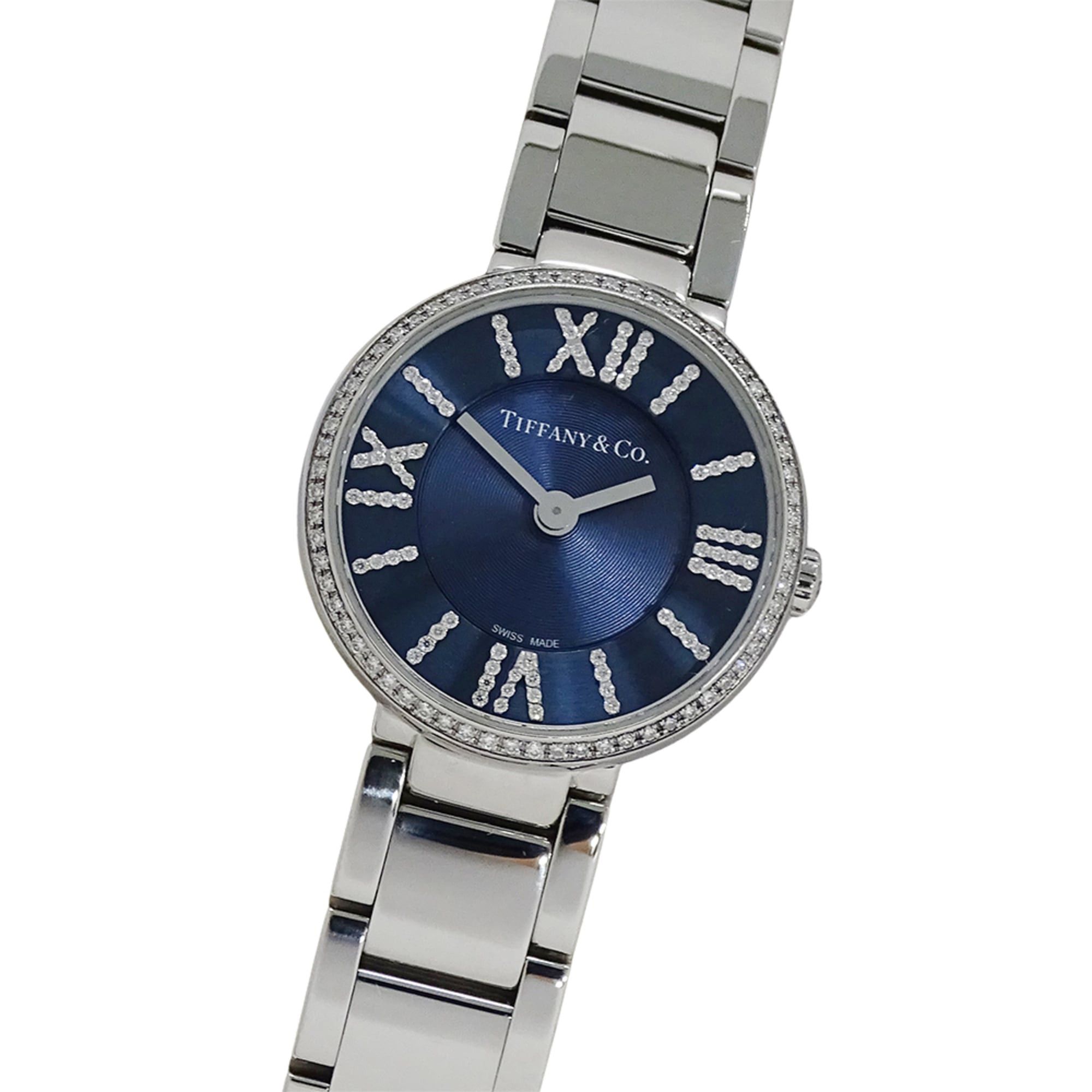 Tiffany & Co. Tiffany & Co. Women's Atlas Diamond Quartz Watch, Stainless Steel (SS), Silver/Navy, 69291651, Polished. Size ONE SIZE - 1 Thumbnail