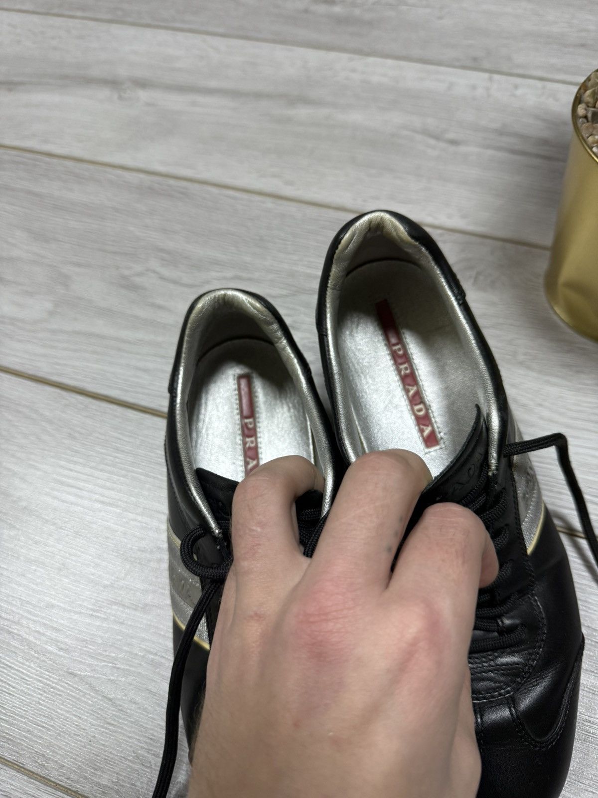 Prada Prada silver vintage leather sneakers logo Size US 7 / IT 37 - 8 Thumbnail