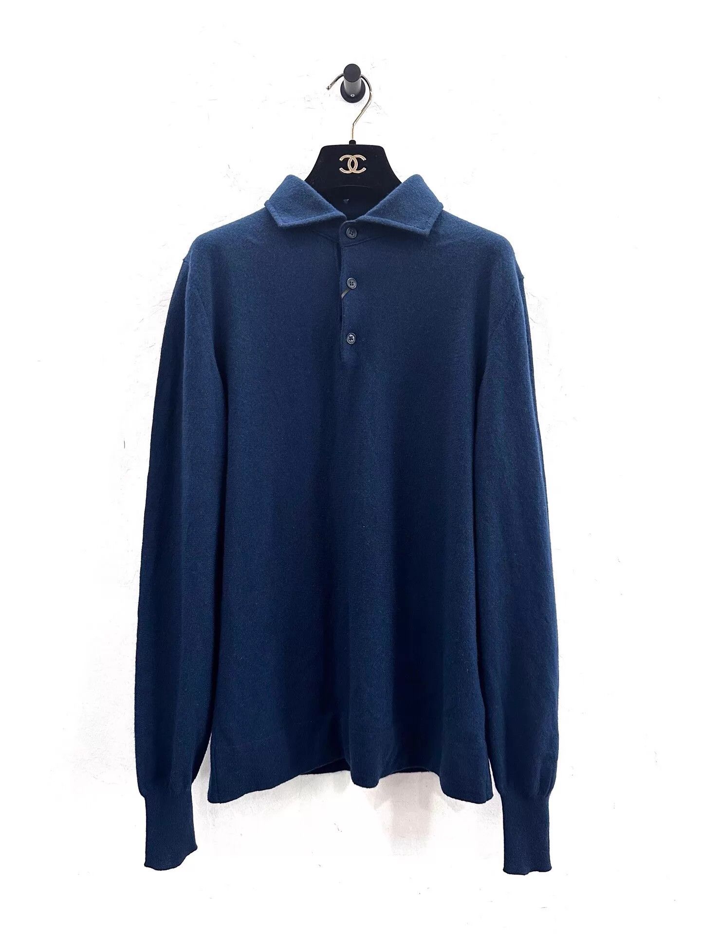 Loro Piana Loro Piana Navy Blue Long Sleeve Knit Polo 46 Size US S / EU 44-46 / 1 - 1 Thumbnail