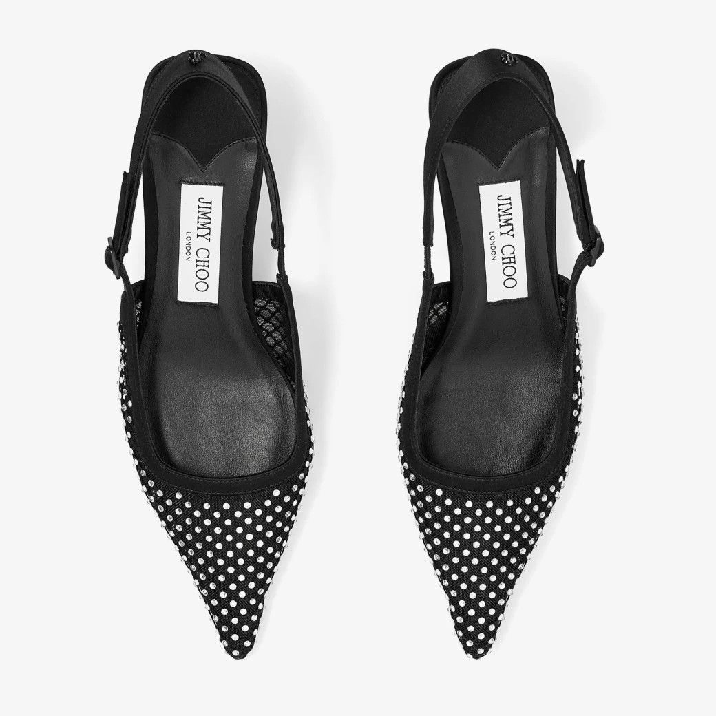 Jimmy Choo o1s22i1n1024 Mesh & Satin Slingback Pumps in Black Size US 7 / IT 37 - 5 Thumbnail