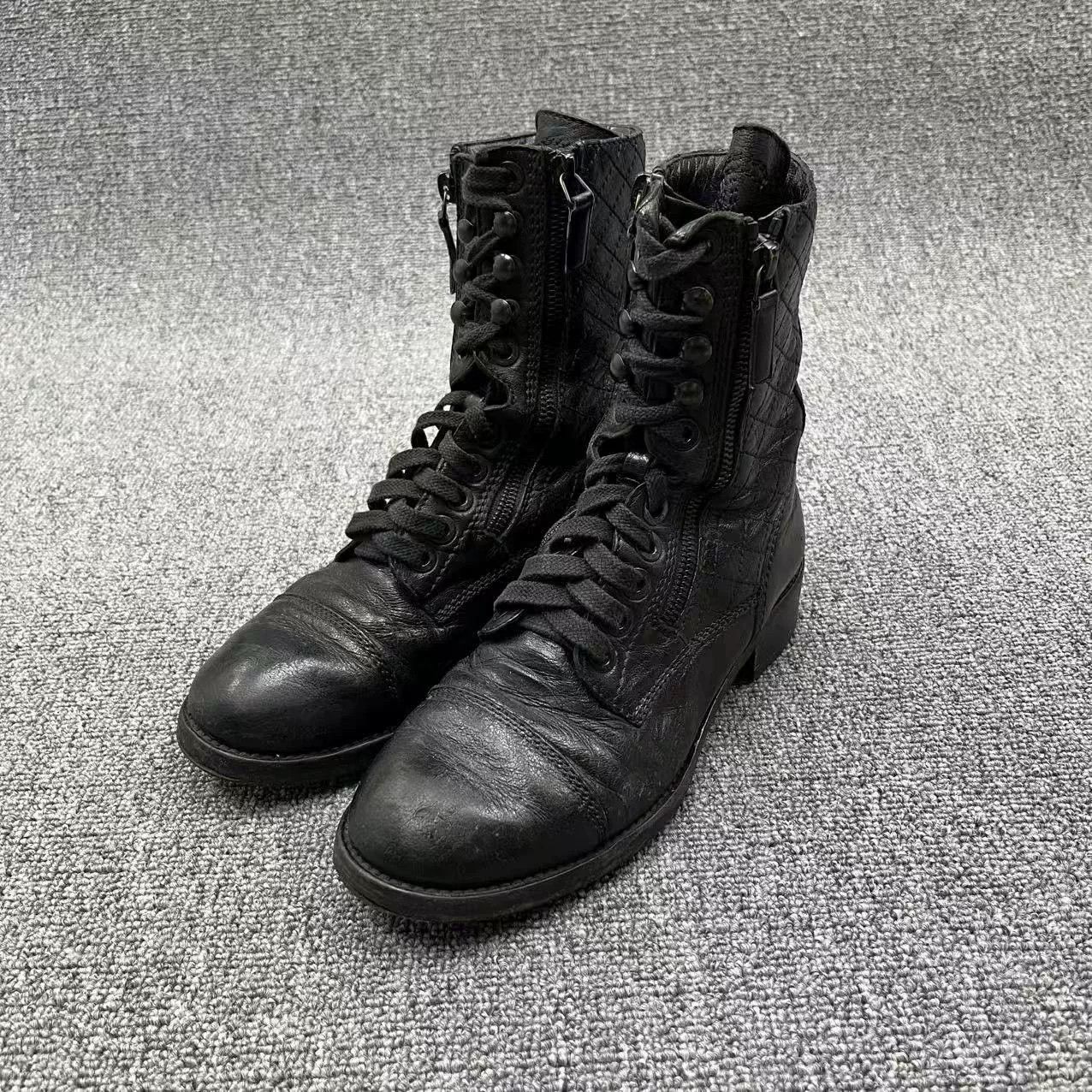 Chanel Chanel Black Waxy Leather Mid-Calf Combat Boots Size US 6.5 / IT 36.5 - 1 Thumbnail