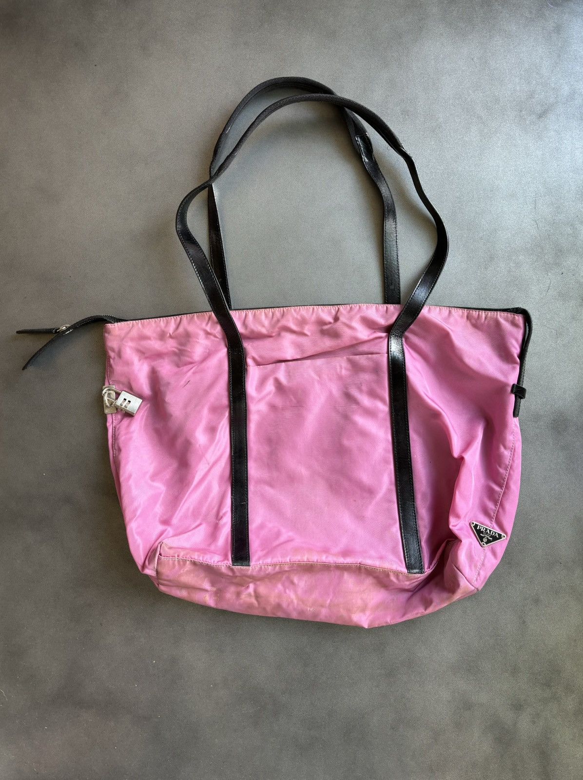 Prada Nylon Bag Pink Nylon Triangle Lock Purse Tote, Women's