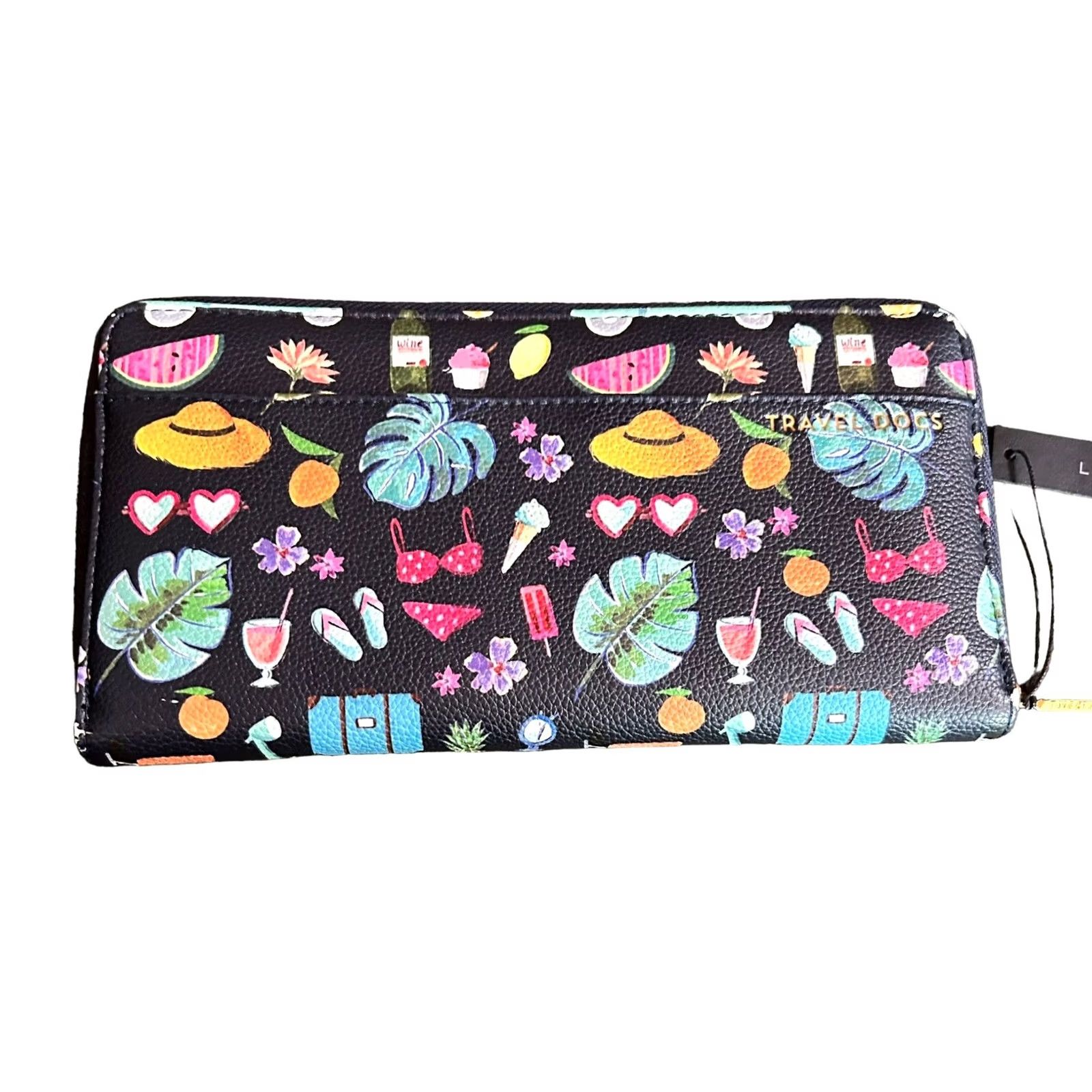 Vintage Love & Lore Travel Documents Foldover Wallet Tropical Vacation Print Women’s NWT Wristlet Credit Card Folding Blue Geometric Tropic Theme Women Size ONE SIZE - 2 Thumbnail