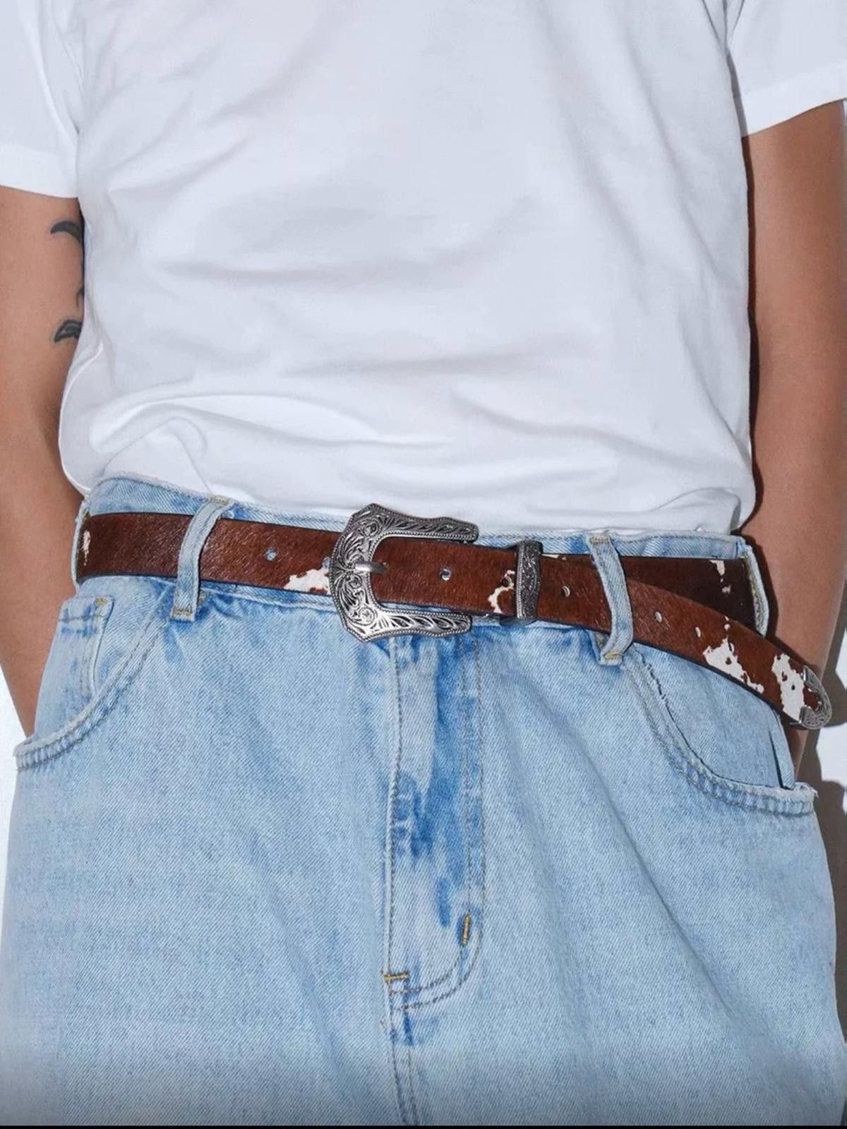 Leather Horse-Hair Leather Belt | Silver-Lock Buckle Size ONE SIZE - 1 Thumbnail