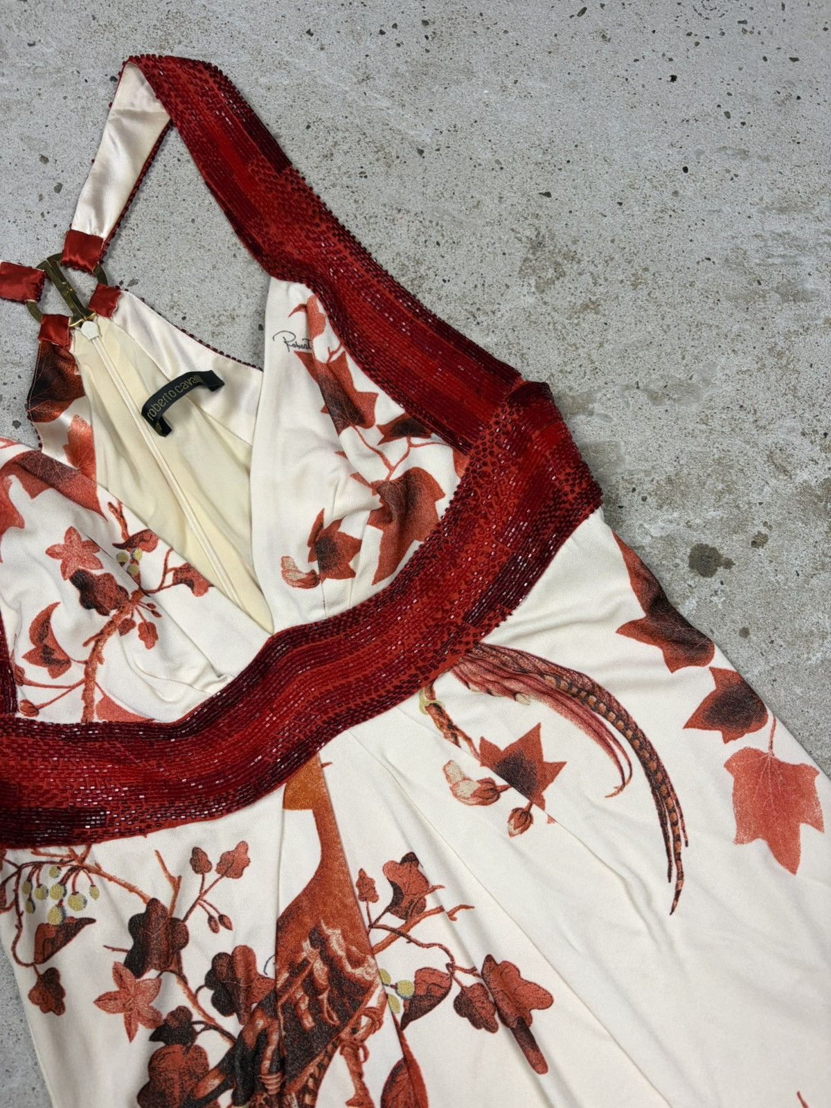 Roberto Cavalli Roberto Cavalli 2007 Cream Printed Beaded Dress Size M / US 6-8 / IT 42-44 - 8 Thumbnail