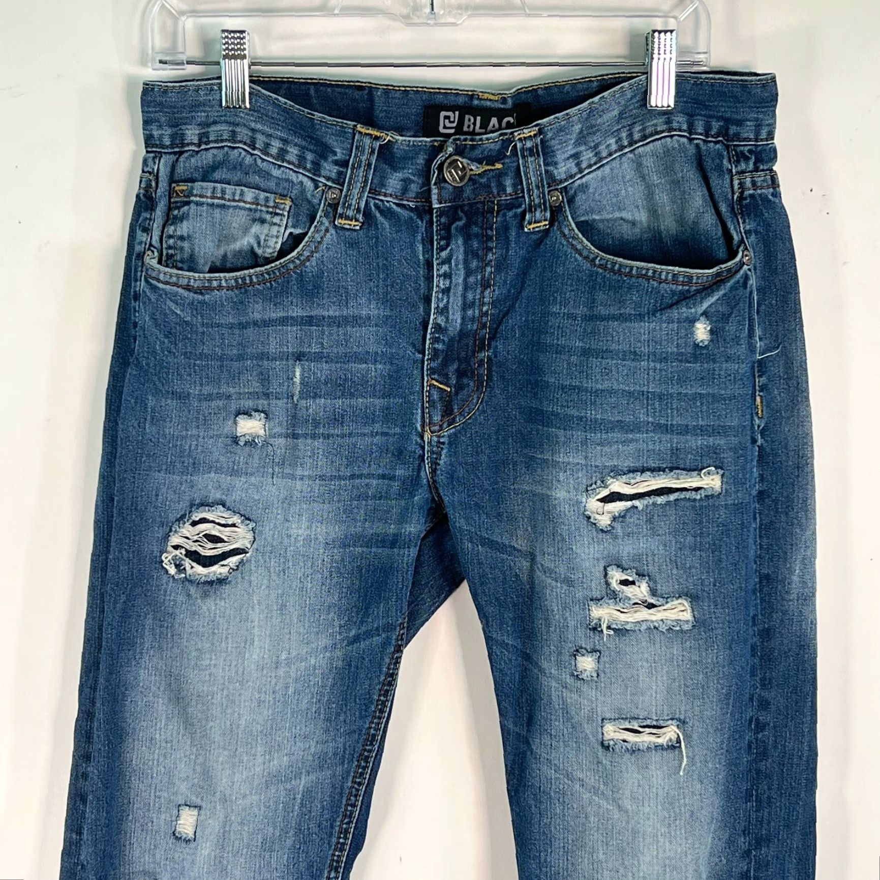 Denime Black Slim Fit Distressed Blue Denim Jeans Size 32X34 for Men Size US 32 / EU 48 - 3 Thumbnail