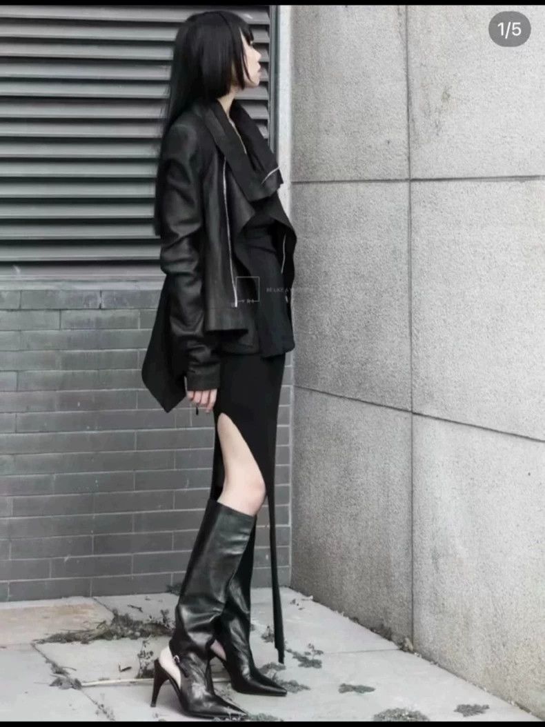 Rick Owens Rick Owens Black lambskin dovetail standing collar biker j Size XS / US 0-2 / IT 36-38 - 6 Thumbnail