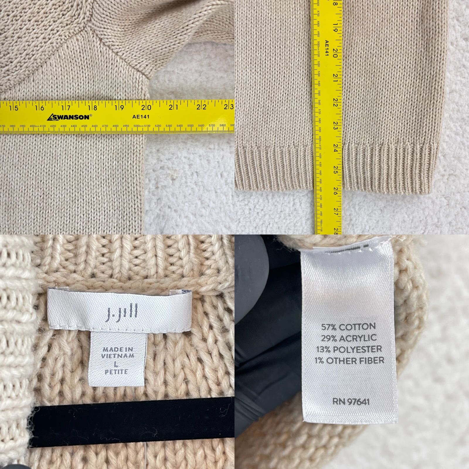 J. Jill J. Jill Petites Ivory Heavy Knit Sweater Womens Cowl Long Sleeve Pullover Size PL Size L / US 10 / IT 46 - 8 Thumbnail