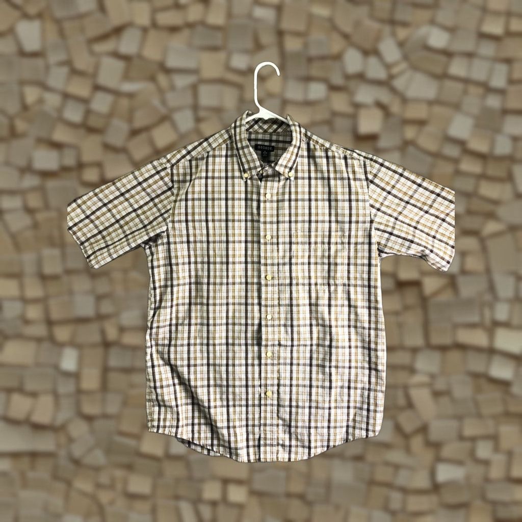George George Shirt Mens M Brown Plaid Short Sleeve Button-Down Collar Shirt Size US M / EU 48-50 / 2 - 1 Thumbnail